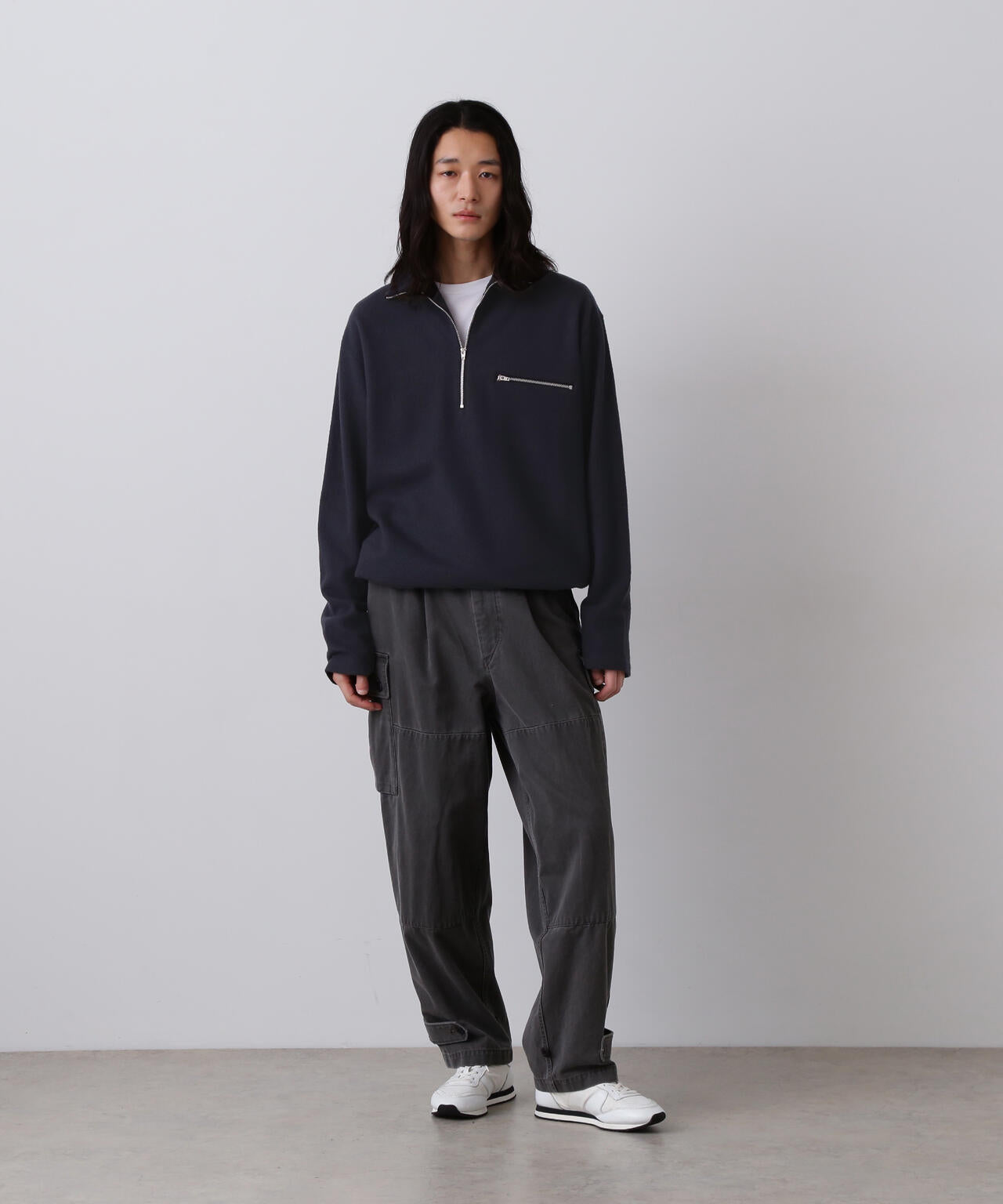 YLÈVE / ULTRAFINE MERINO MILLED WOOL KNIT HALF ZIP PULL OVER