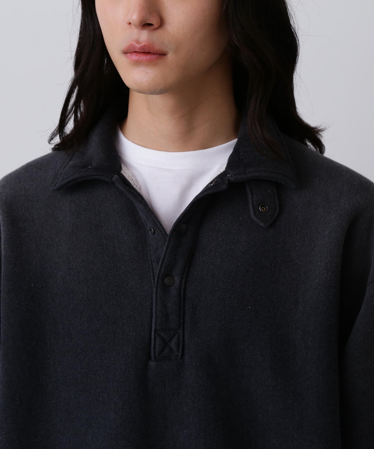 YLÈVE / HEAVY WEIGHT FLEECE BLEACH SNAP PULL OVER | YLÈVE