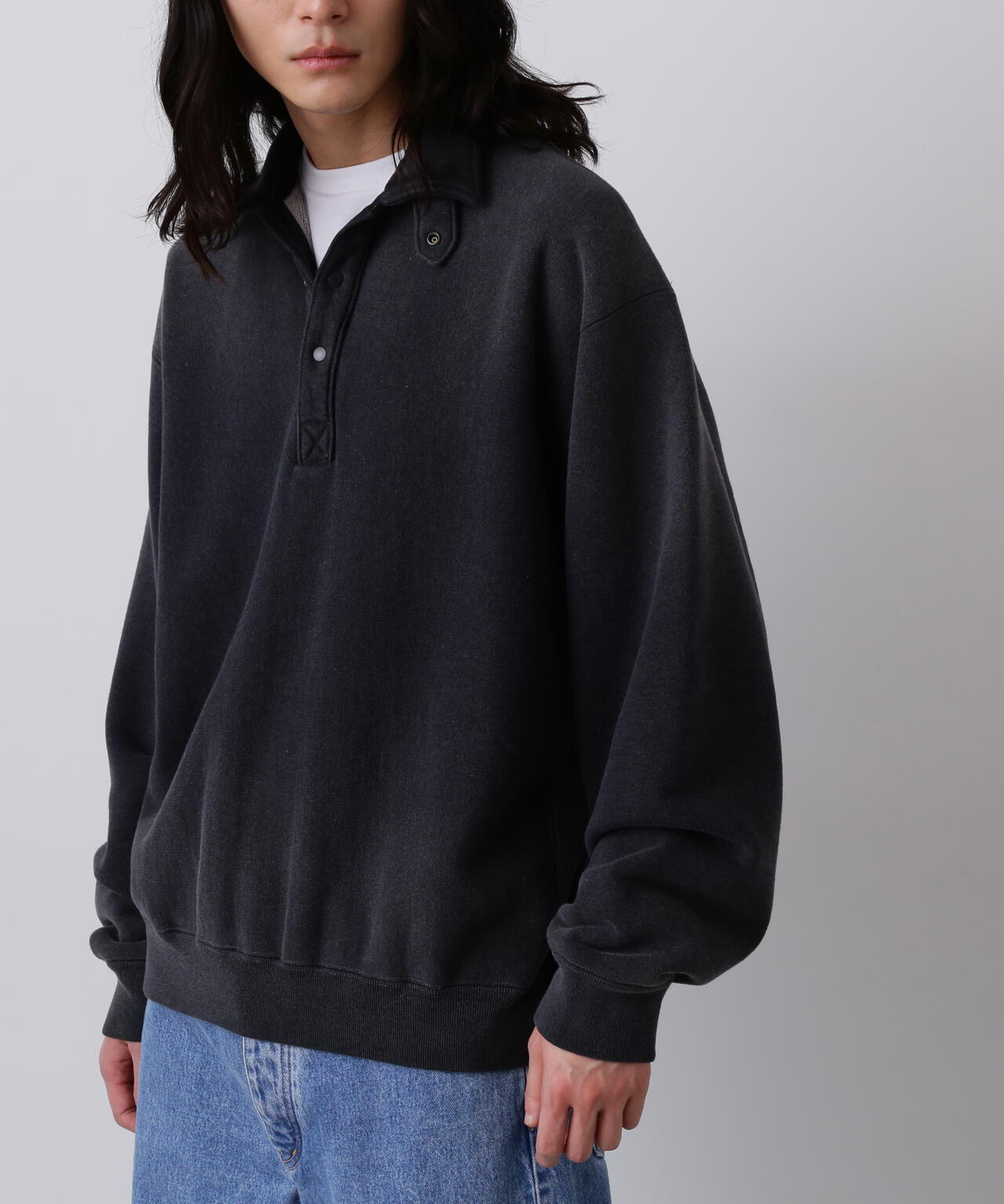 YLÈVE / HEAVY WEIGHT FLEECE BLEACH SNAP PULL OVER | YLÈVE