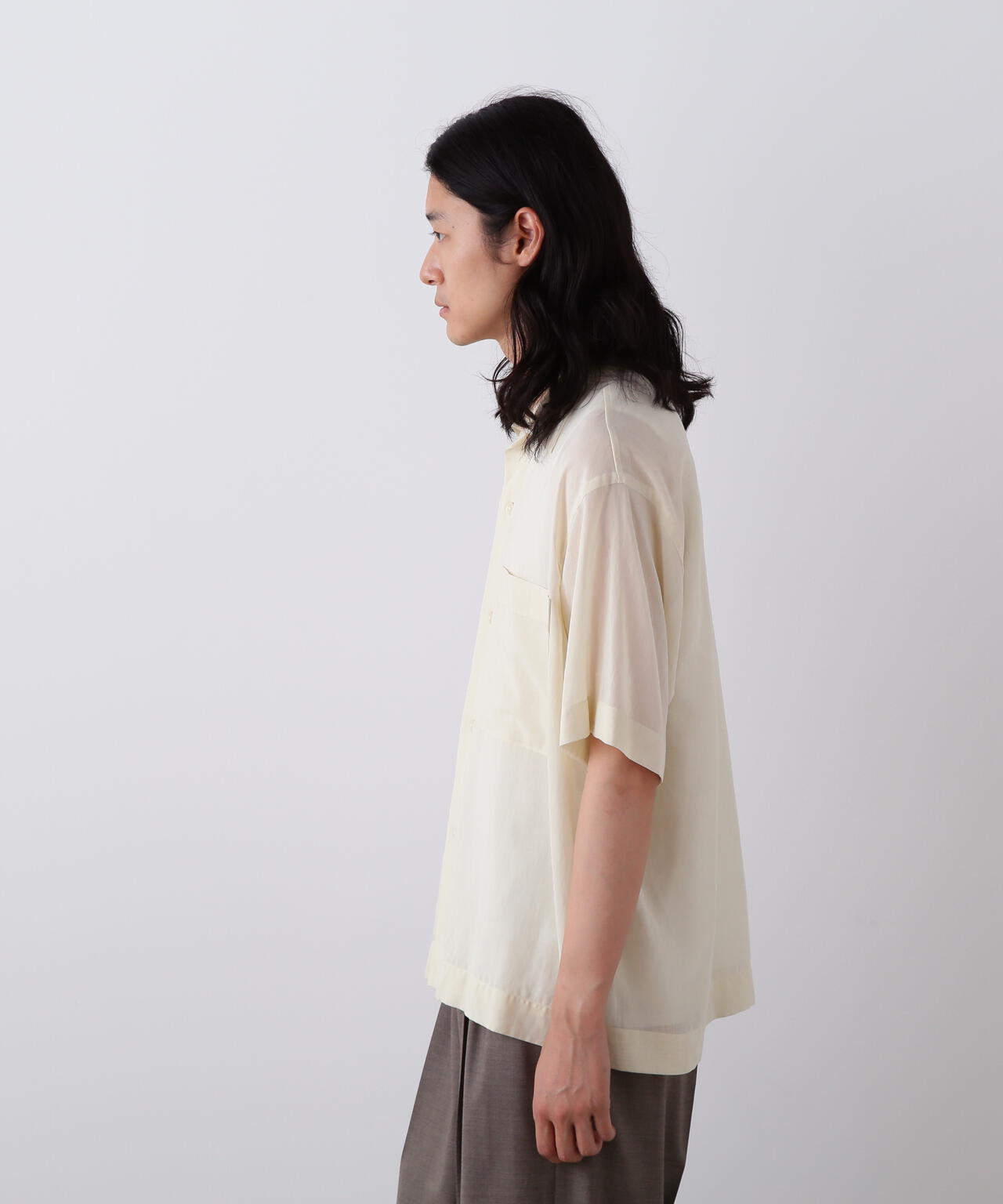 YLEVE / COTTON VOILE LAWN OPEN COLLAR SHIRT