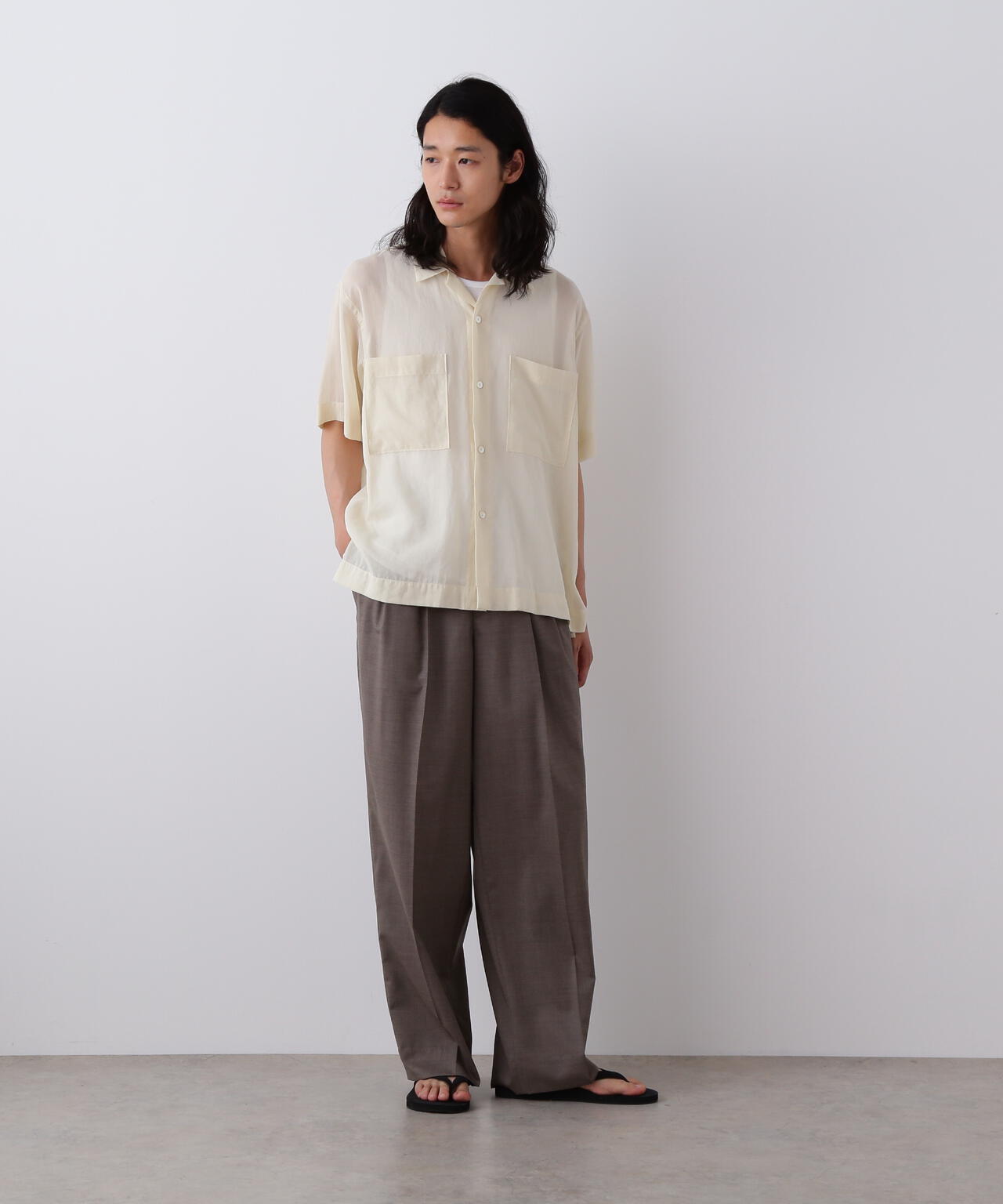 YLEVE / COTTON VOILE LAWN OPEN COLLAR SHIRT