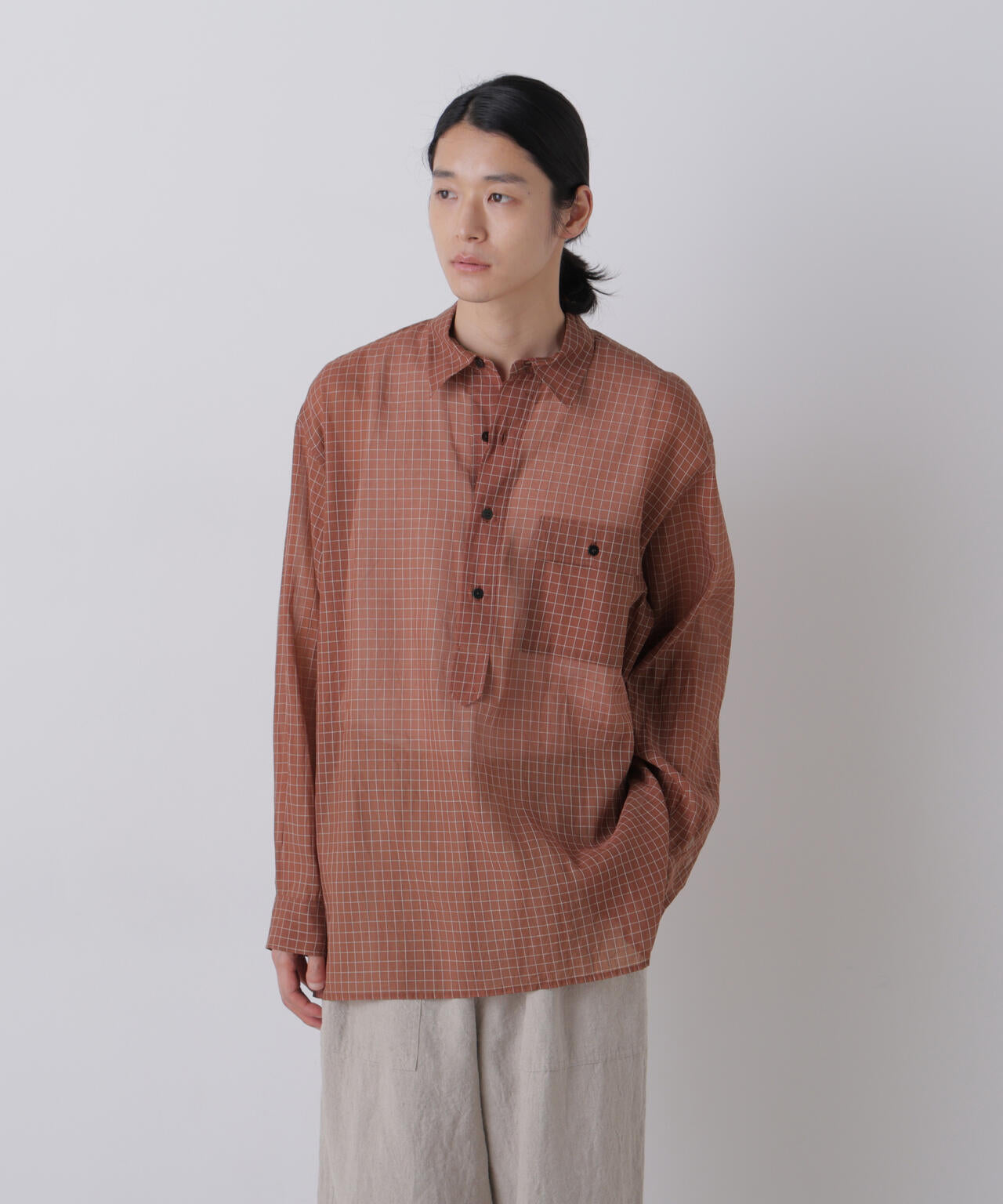 YLEVE プルオーバーシャツ　チェック　オーバーサイズ YLEVE / COTTON SILK CHECK PULLOVER SHIRT | YLÈVE（イレーヴ