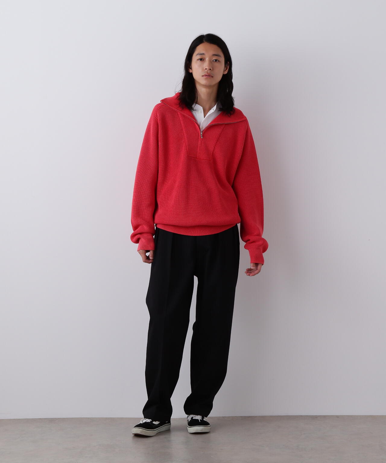 YLEVE / FADED STONEWASH KNIT ZIP PULLOVER