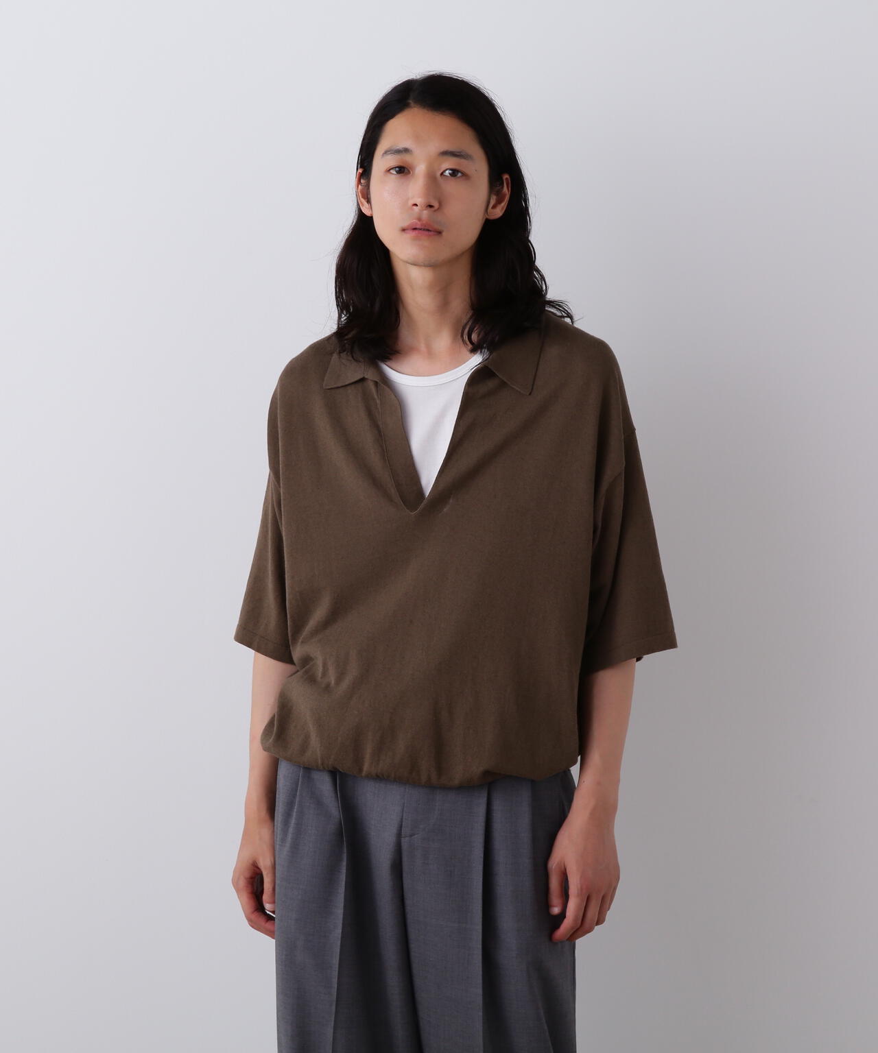 YLEVE / COTTON LINEN KNIT SKIPPER POLO