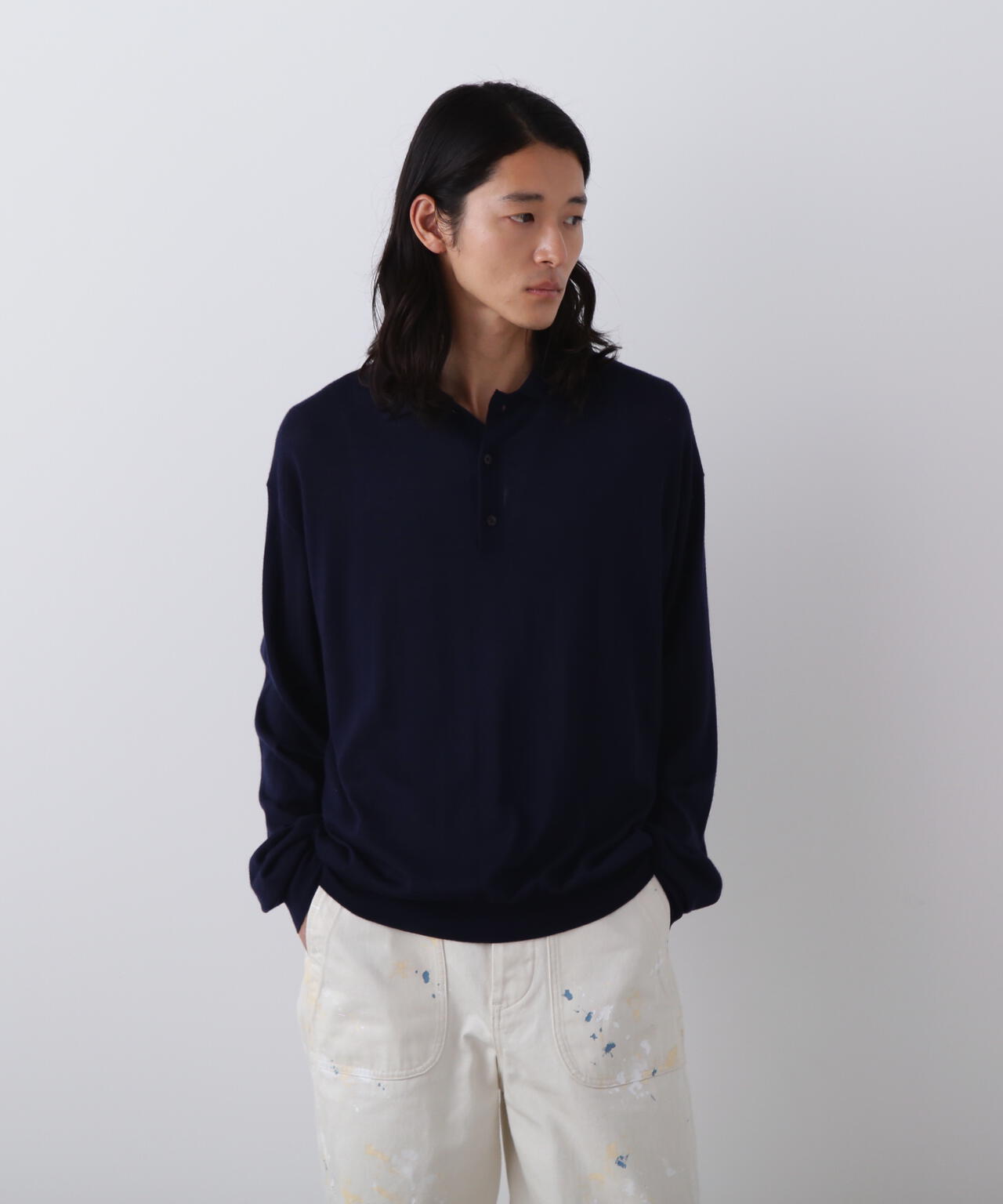 YLÈVE / WOOL SILK CASHMERE KNIT POLO