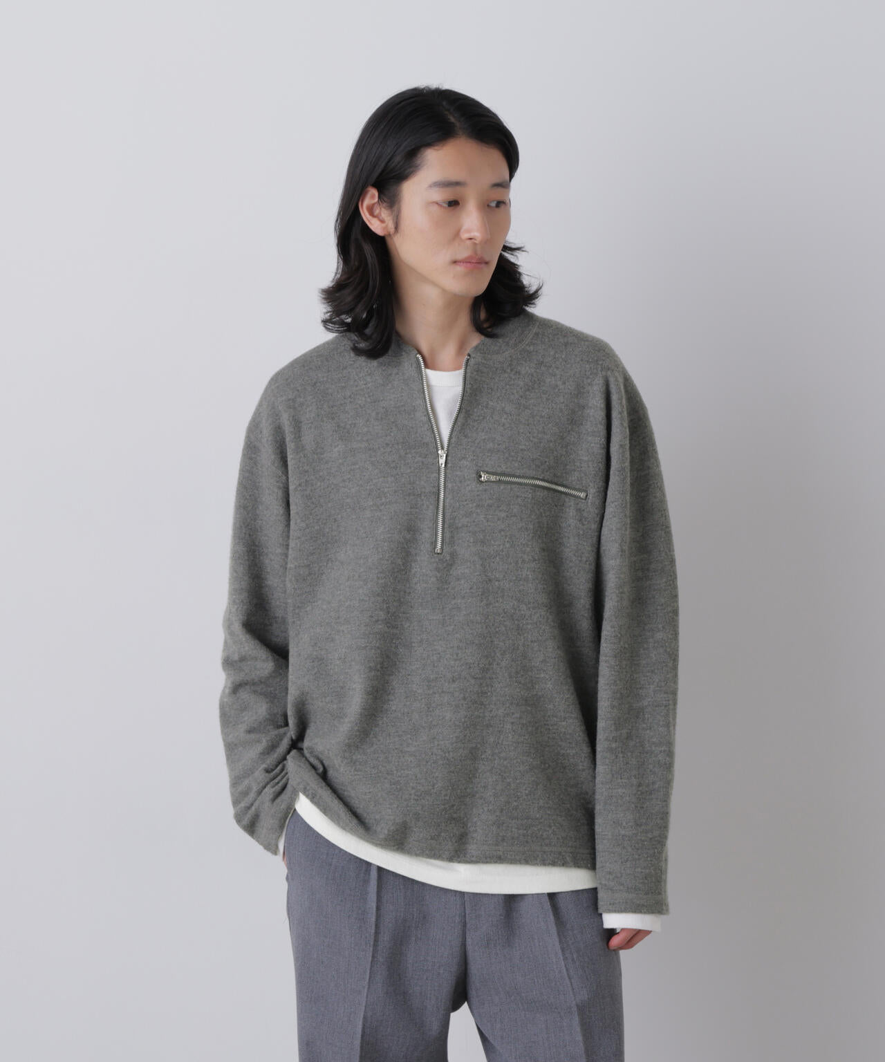 YLEVE / ULTRAFINE MERINO MILLED WOOL KNIT HALF-ZIP PULLOVER