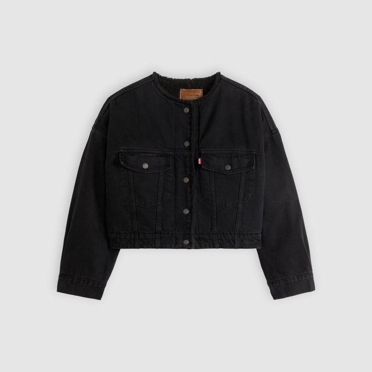 COLLARLESS CROP SHERPA TRUCKER