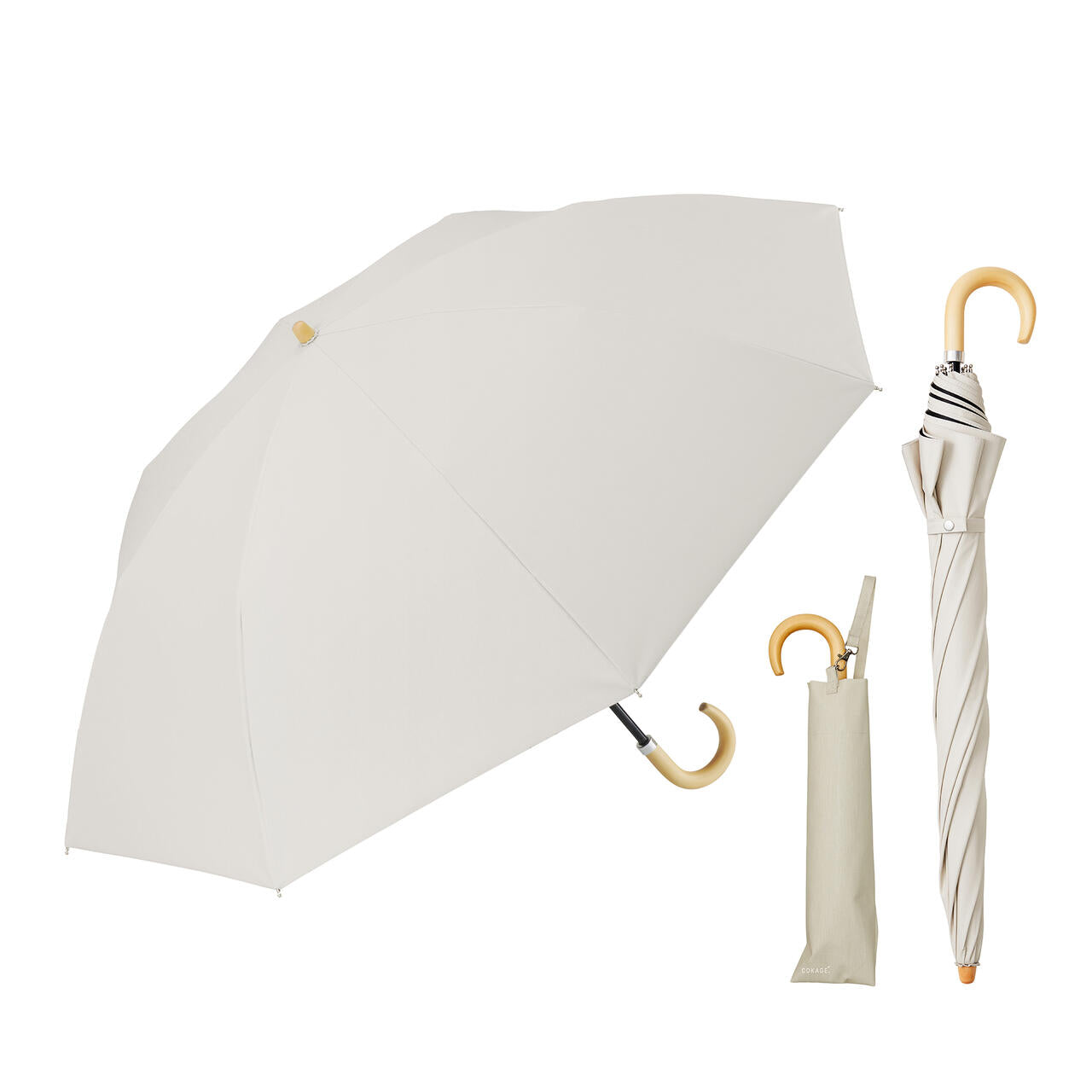 なぎさ COKAGE+ ワンタッチ 2段 55cm 木手元 東レ 2段折りたたみ傘】COKAGE+ 木手元 55cm 2WAY | Waterfront（ウォーター