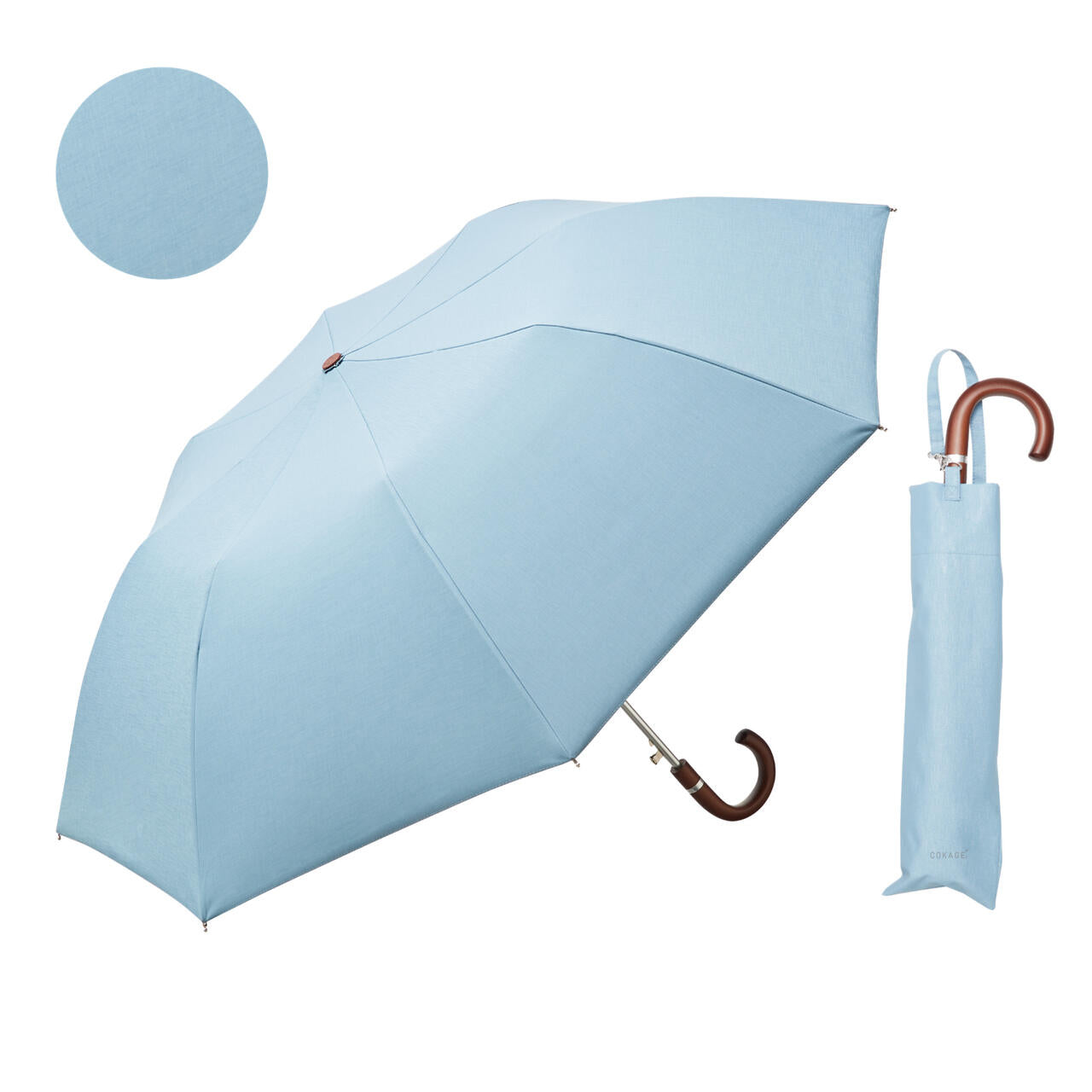 cokage+ パウダーブルー　2段折り　55cm 東レサマーシールド 東レ サマーシールド COKAGE+ 木手元 55cm | Waterfront（ウォーター