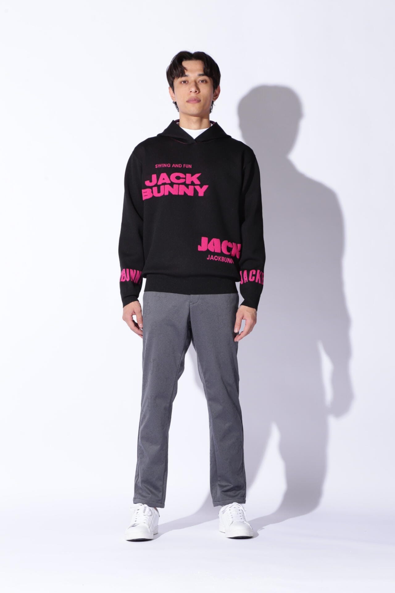 Jack Bunny!! ロゴジャガードニットフーディ ブラック Jack Bunny!!｜ロゴジャガードニットフーディ | Rakuten Fashion