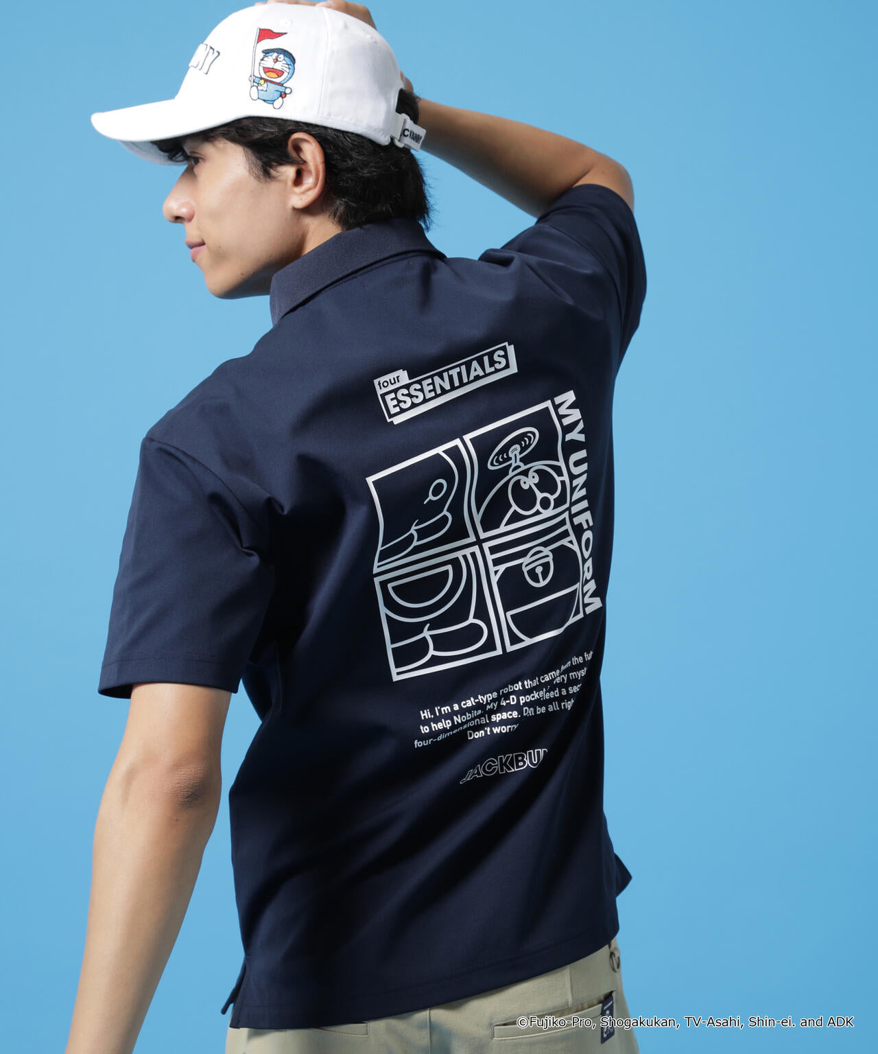 新品 ジャックバニー Jack Bunny!! ドラえもん 半袖ポロシャツ 黒 ドラえもん】PEカノコ半袖ポロシャツ | Jack Bunny!!（ジャック