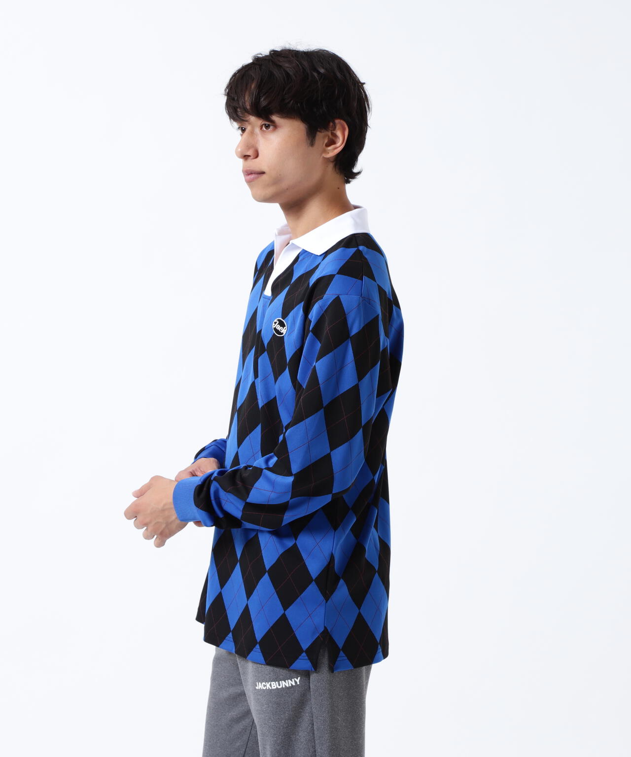 アーガイルジャガード長袖ポロシャツ