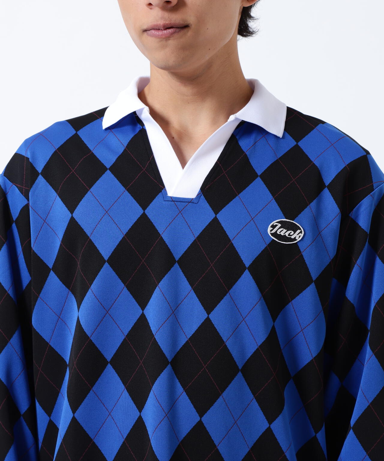 アーガイルジャガード長袖ポロシャツ