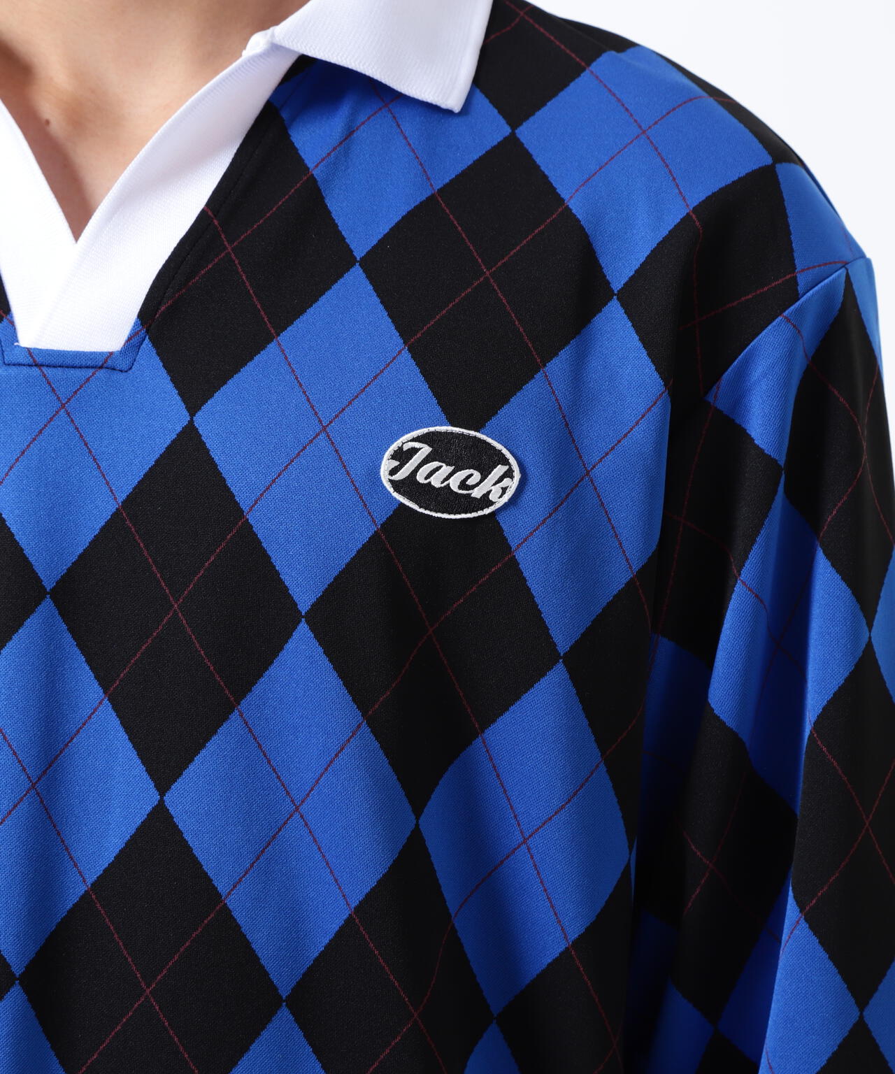 アーガイルジャガード長袖ポロシャツ