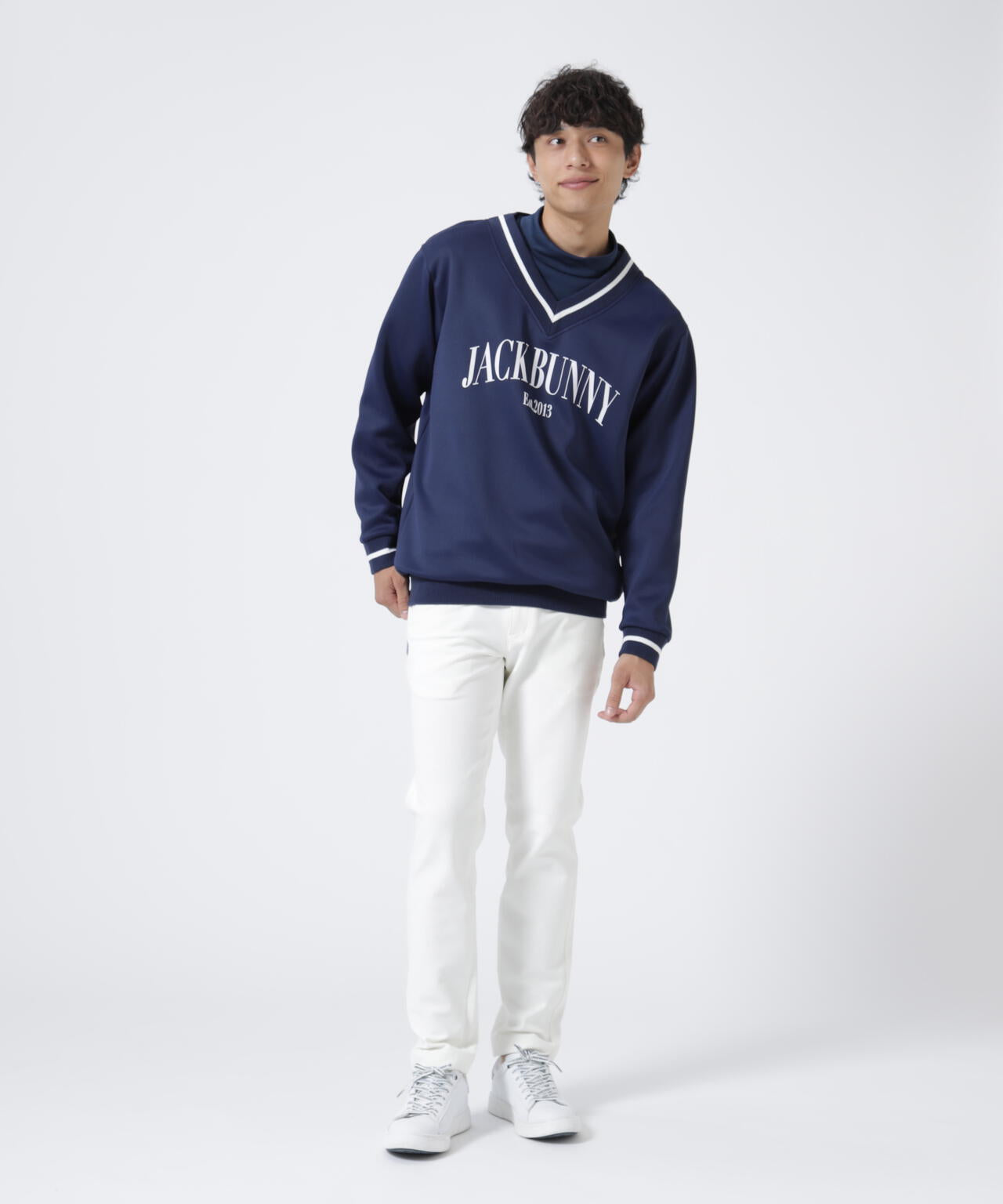 PEダンボール天竺 長袖Vネックスウェット