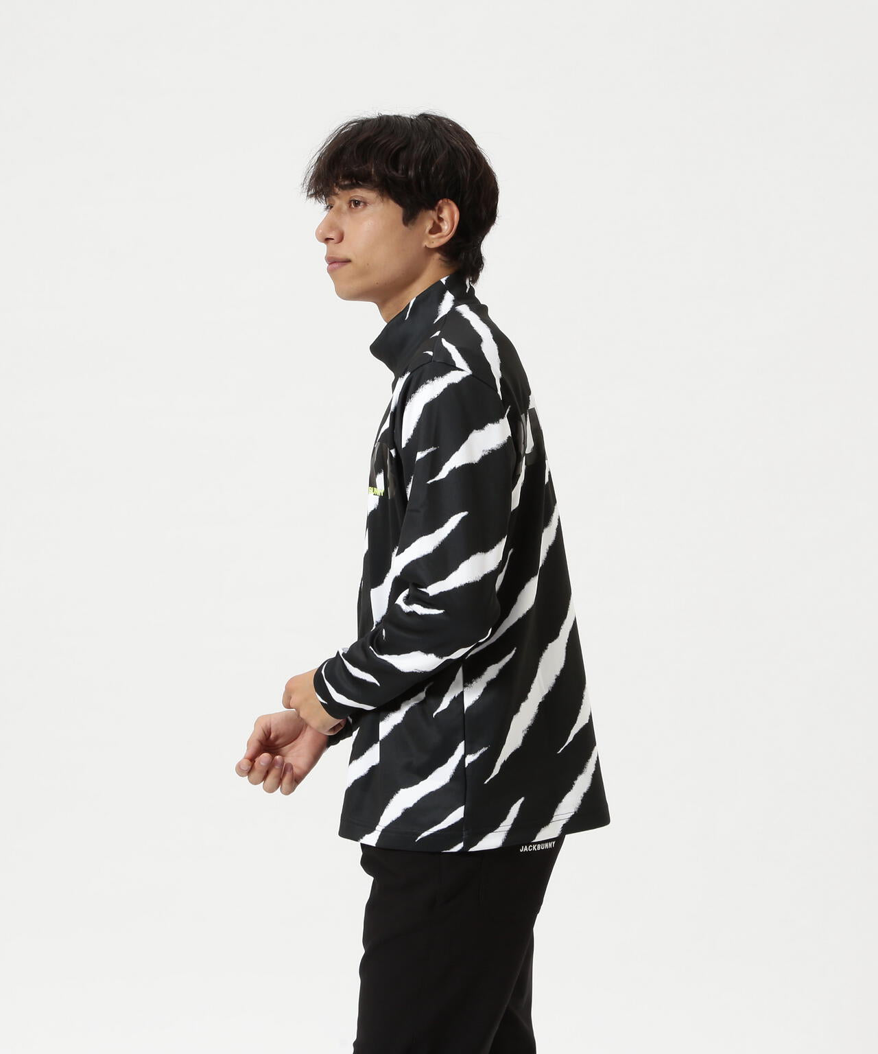 ジャックバニー ロゴジャガード ベアカノコ 長袖モックネックシャツ ブラック 5 KARUISHI長袖モックネックカットソー | Jack Bunny!!（ジャック