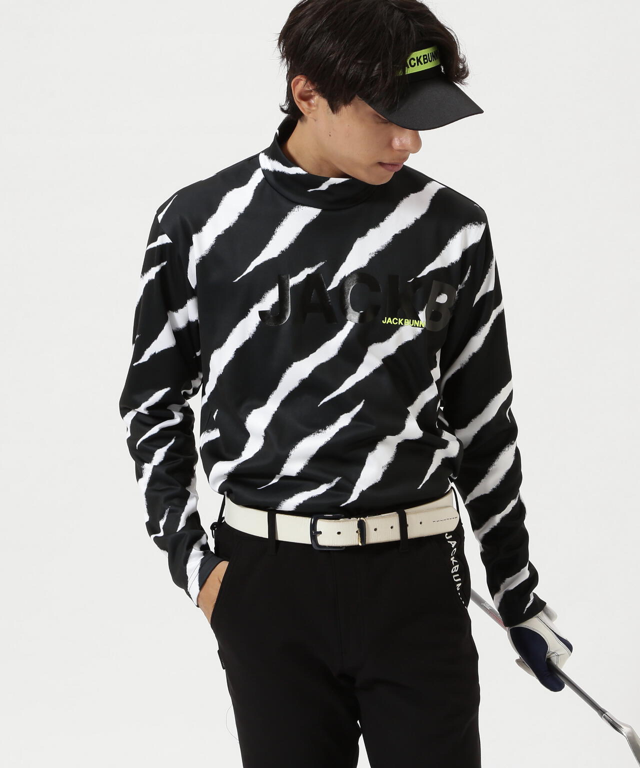 ジャックバニー ロゴジャガード ベアカノコ 長袖モックネックシャツ ブラック 5 ジャックバニー ロゴジャガード ベアカノコ 長袖モックネック