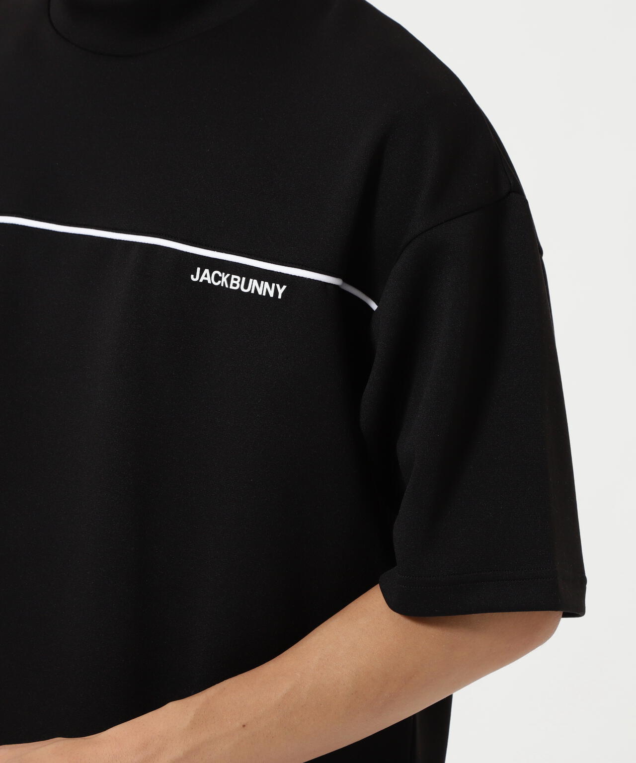 天竺ポンチ五分袖モックネック