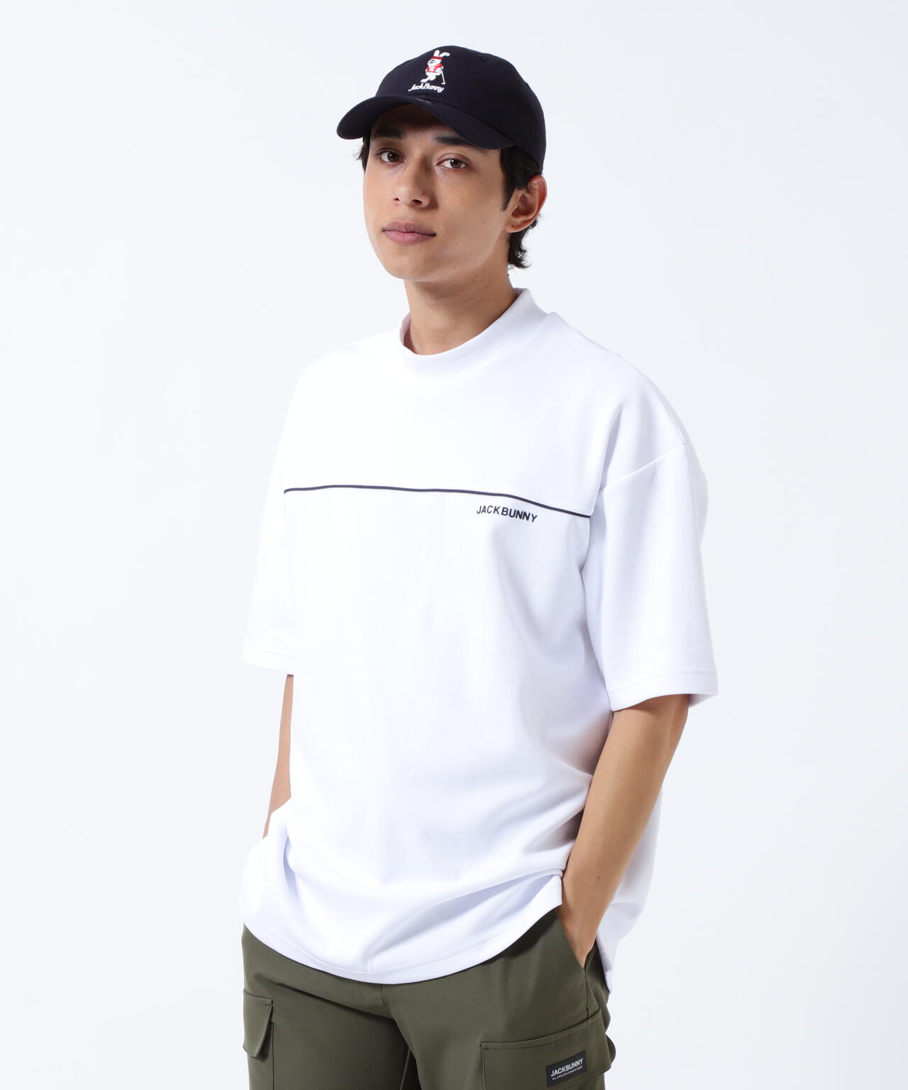 天竺ポンチ五分袖モックネック