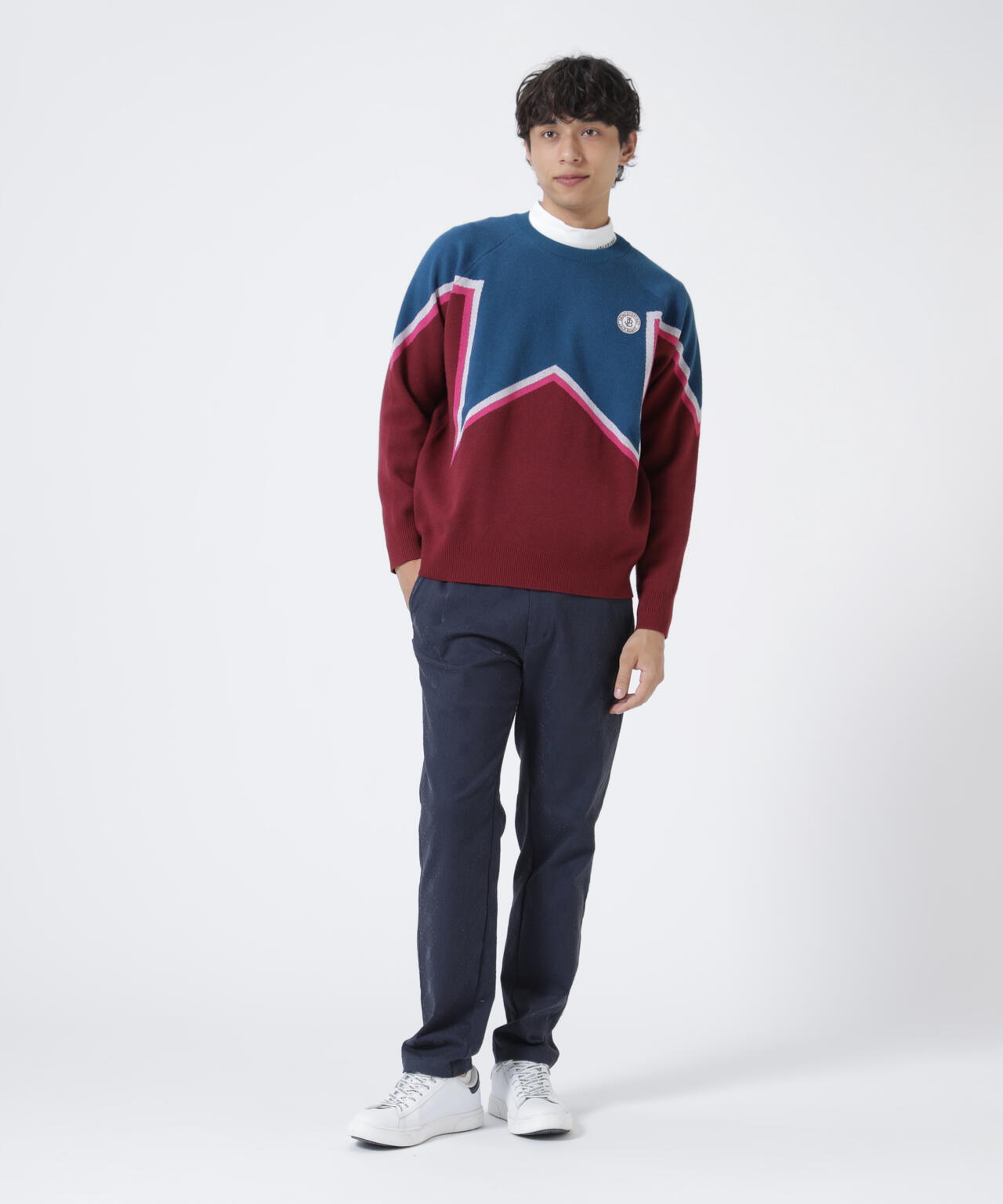 12Gダブルジャガード クルーネックニットプルオーバー