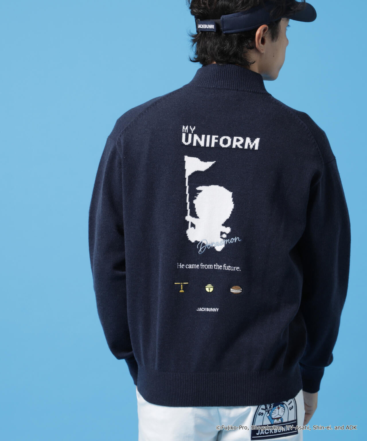 ドラえもん】ダブルジャガードハーフジップニットプルオーバー