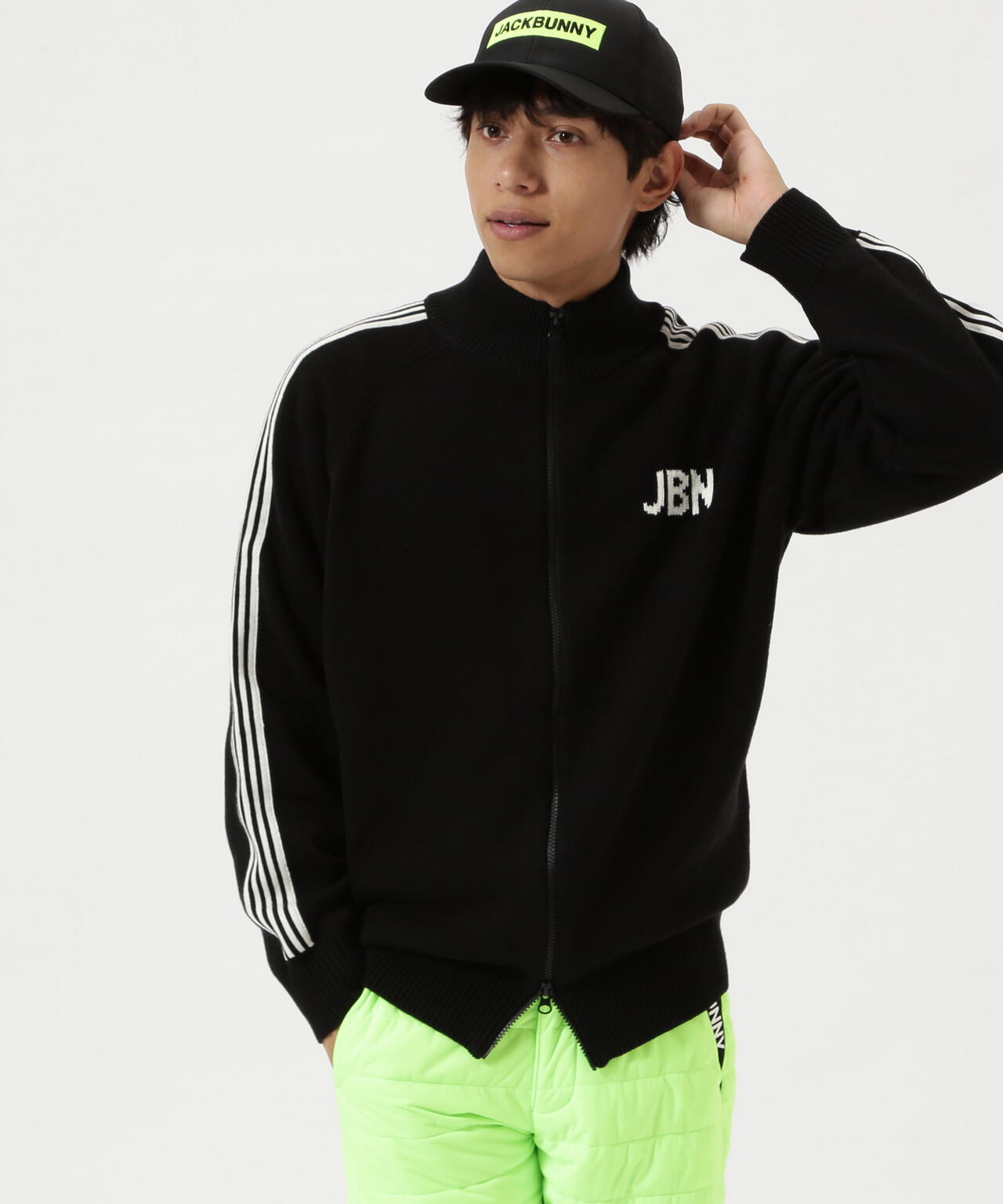 ジャックバニー ダブルジップ ニット ジャケット 裏地付 ホワイト サイズ5 裏メッシュフルジップアップブルゾン | Jack Bunny!!（ジャックバニー