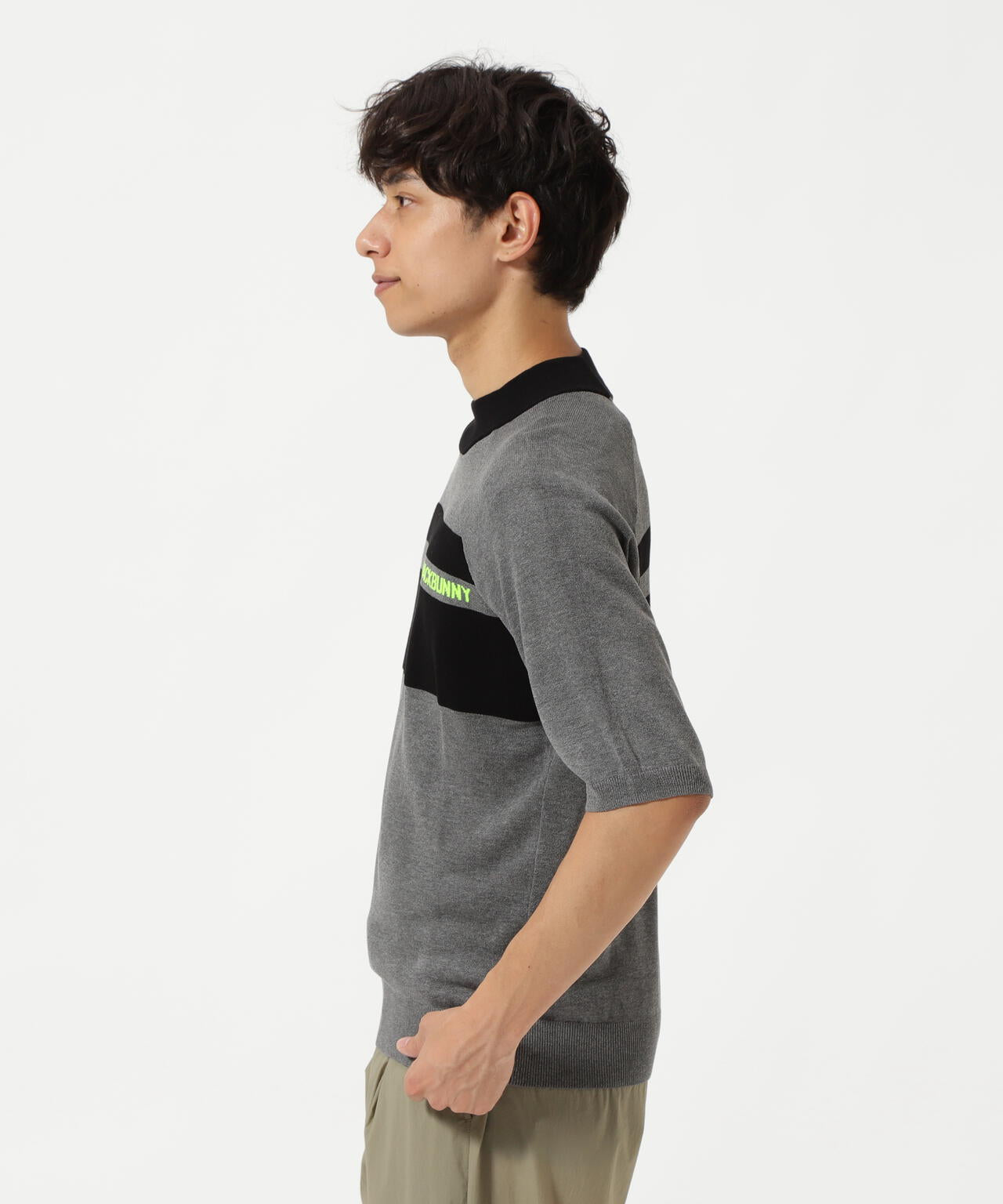 半袖モックネックニットプルオーバー