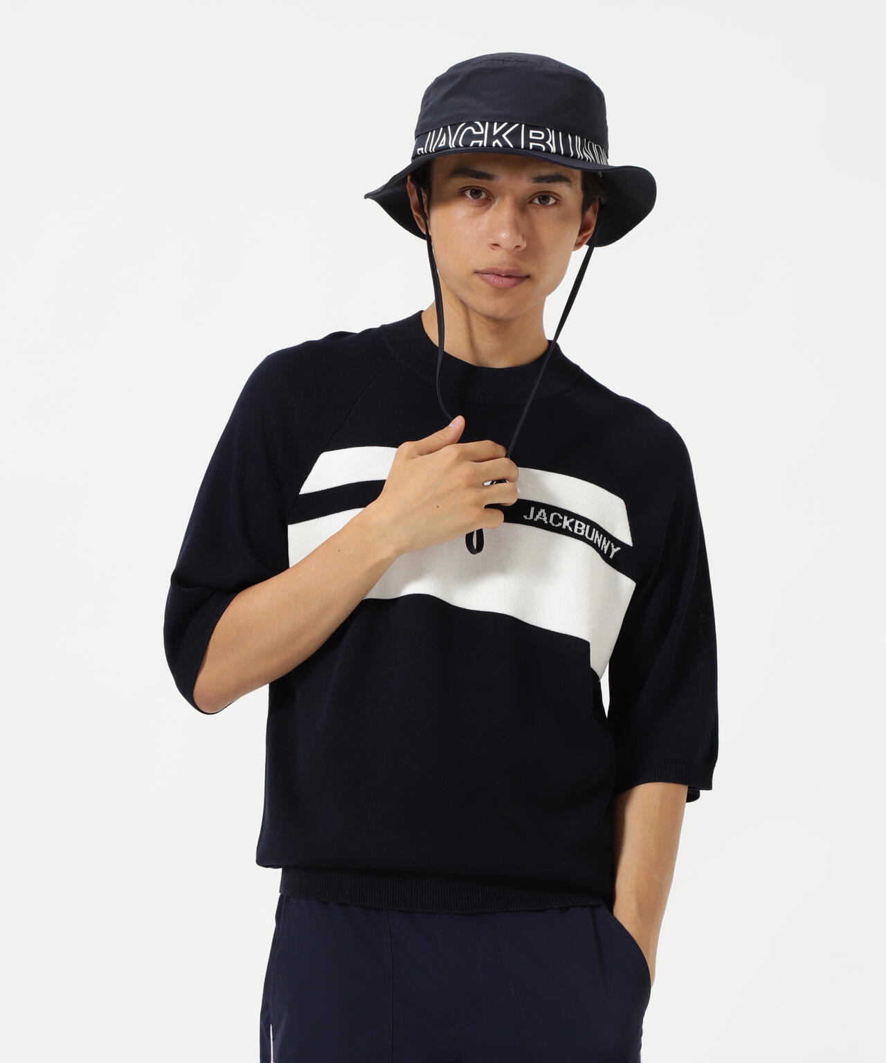 半袖モックネックニットプルオーバー