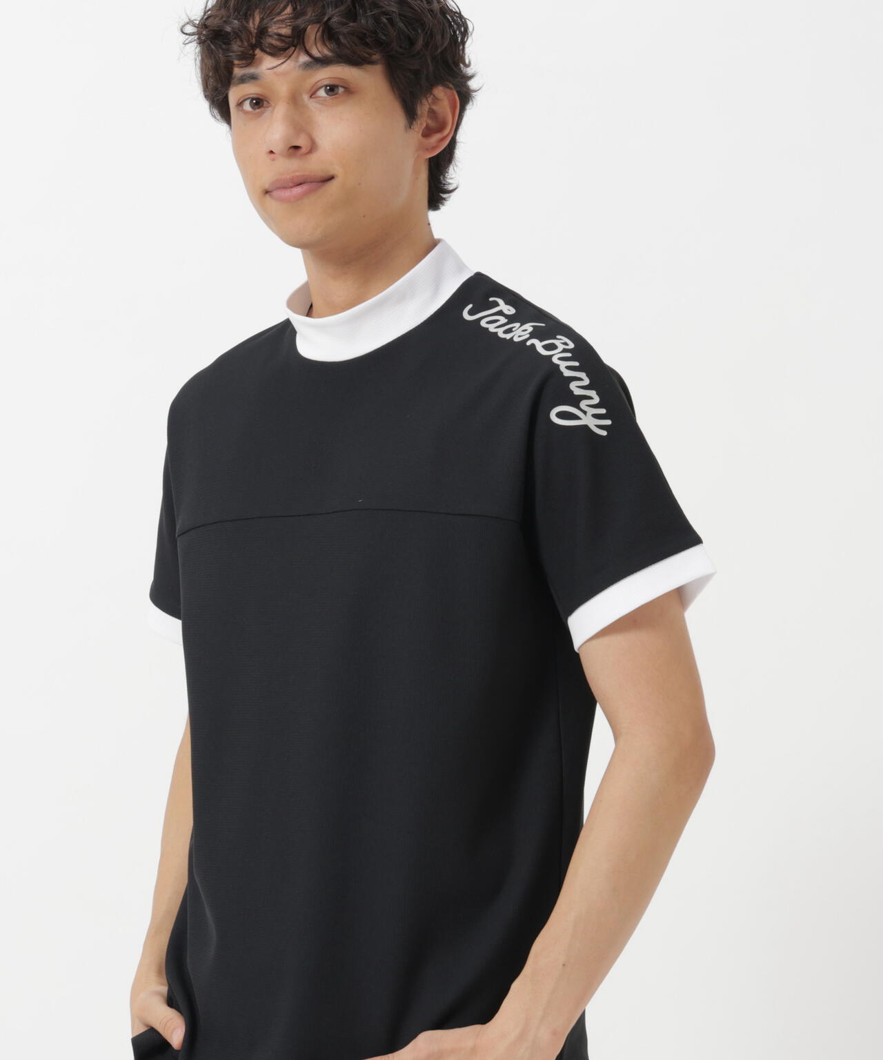 新品 ジャックバニー ベアカノコ モックネックシャツ サイズ6 ブラック レイブロックドライワッフル半袖モックネックカットソー | Jack Bunny