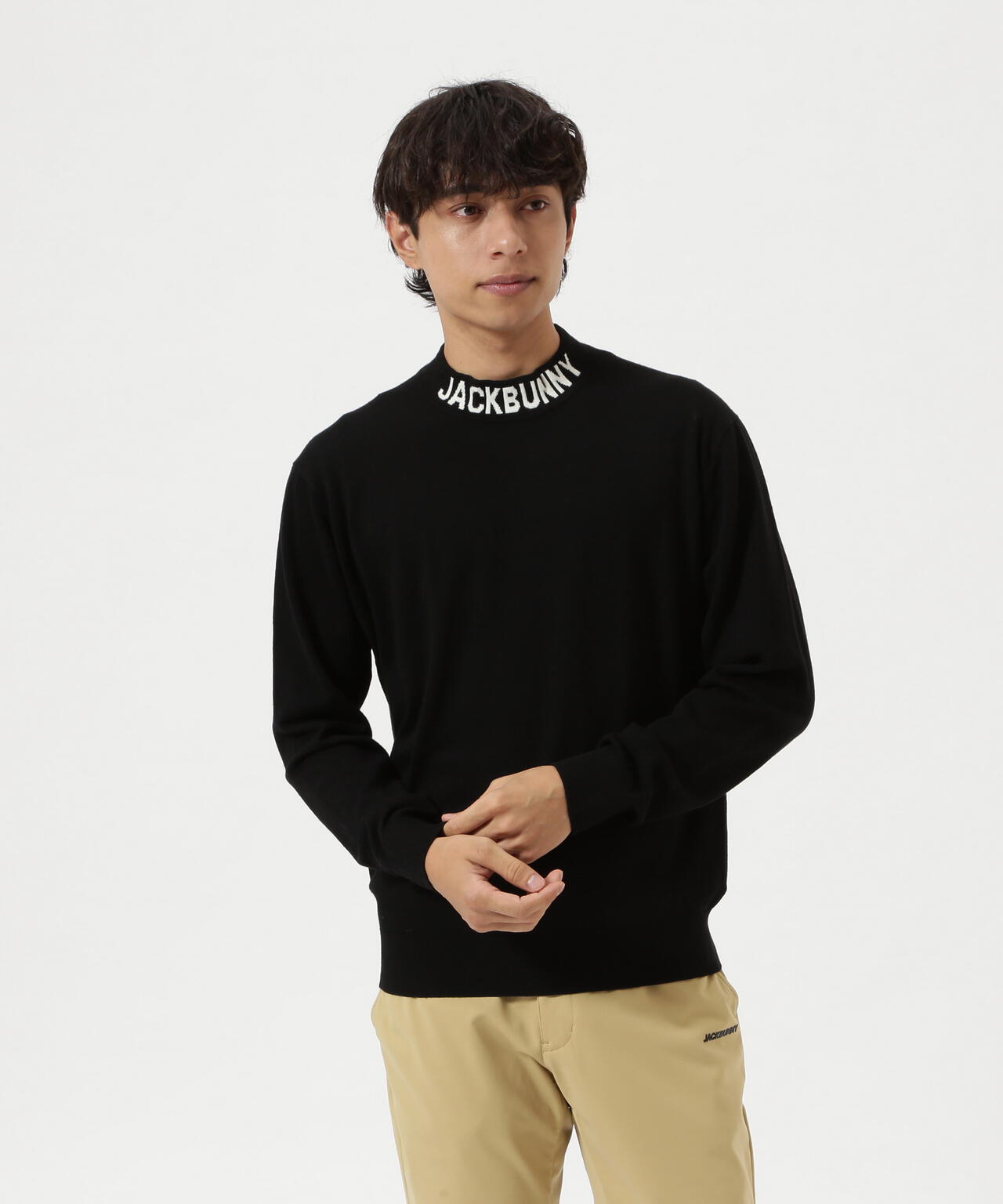 カシミヤタッチモックネックニットプルオーバー
