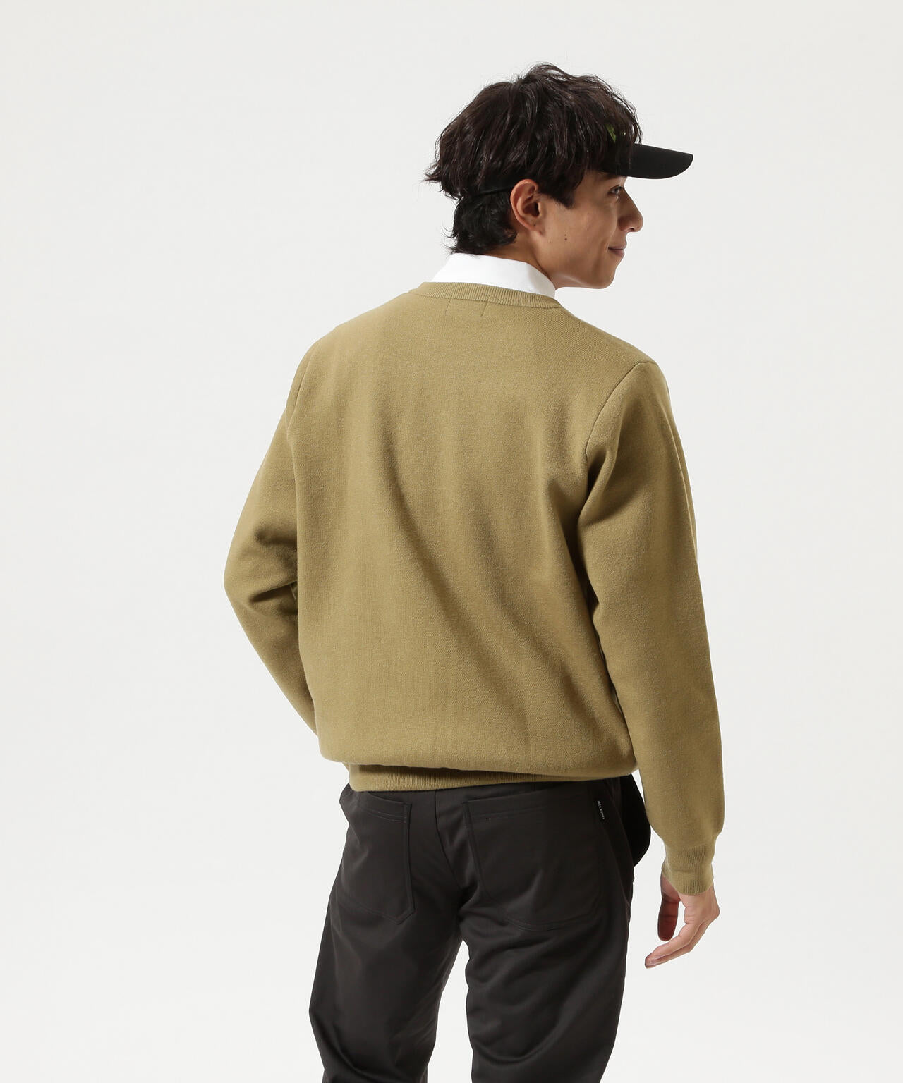 防風裏地付きクルーネックニットプルオーバー