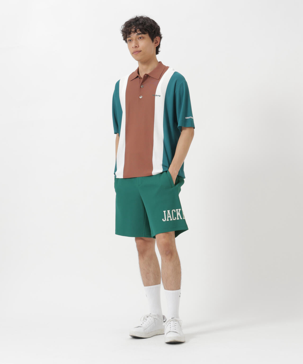 [新品] Jack Bunny!! メンズ 半袖シャツ キューバシャツ風半袖ポロシャツ | Jack Bunny!!（ジャックバニー