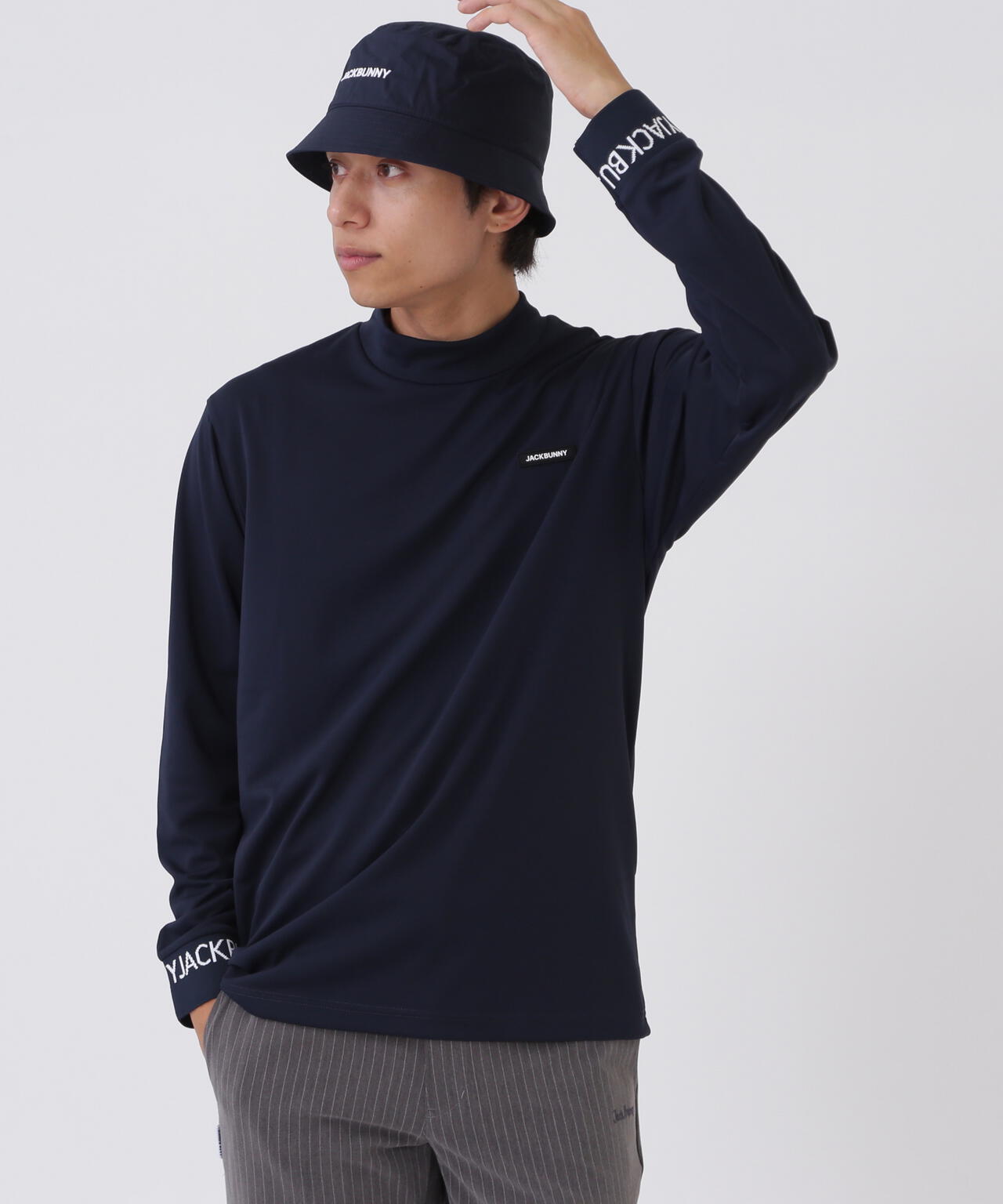 ソフトタッチ長袖モックネックカットソー (MENS)