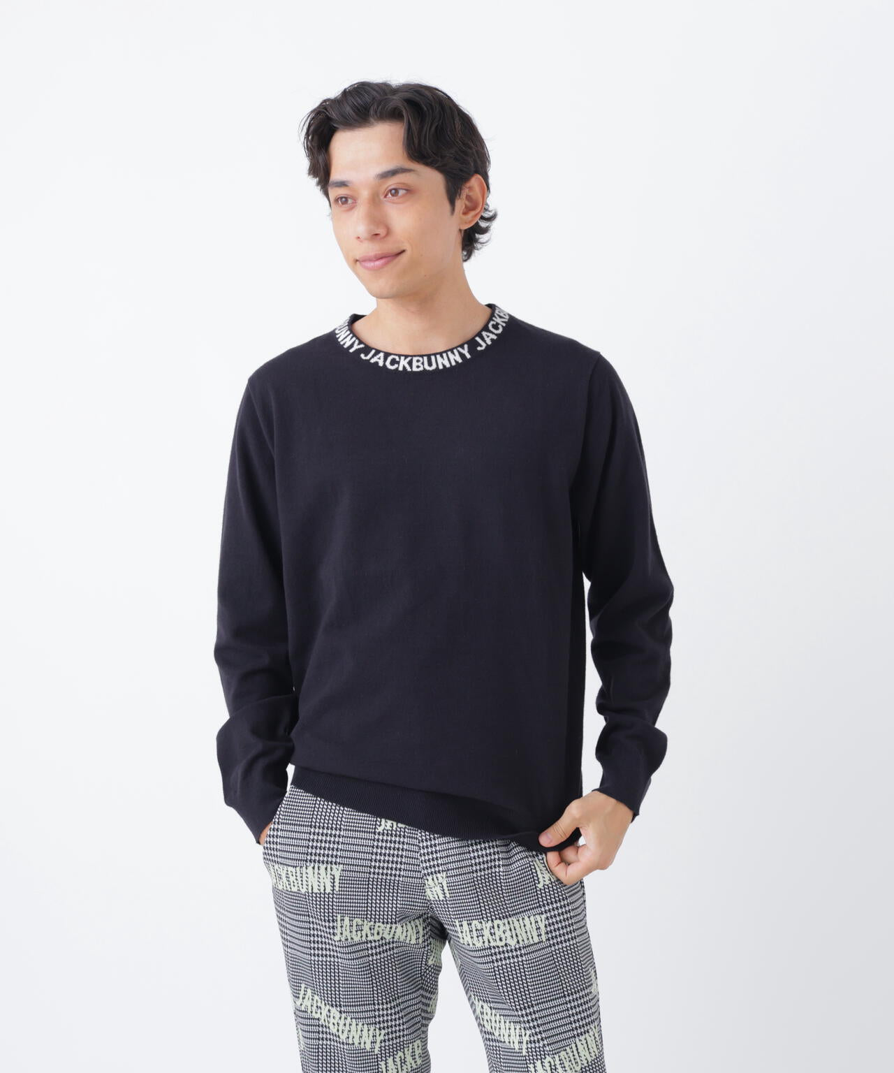 Jack Bunny!! メンズ セーター ブラック サイズ6 カシミヤタッチクルーネックニットプルオーバー (MENS) | Jack Bunny
