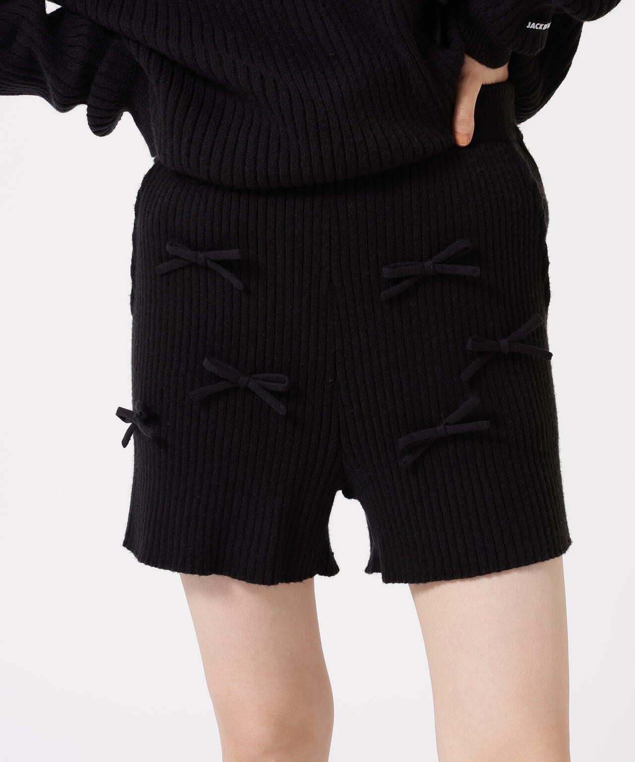 7G2PLY袋編み リボン付きニットショートパンツ