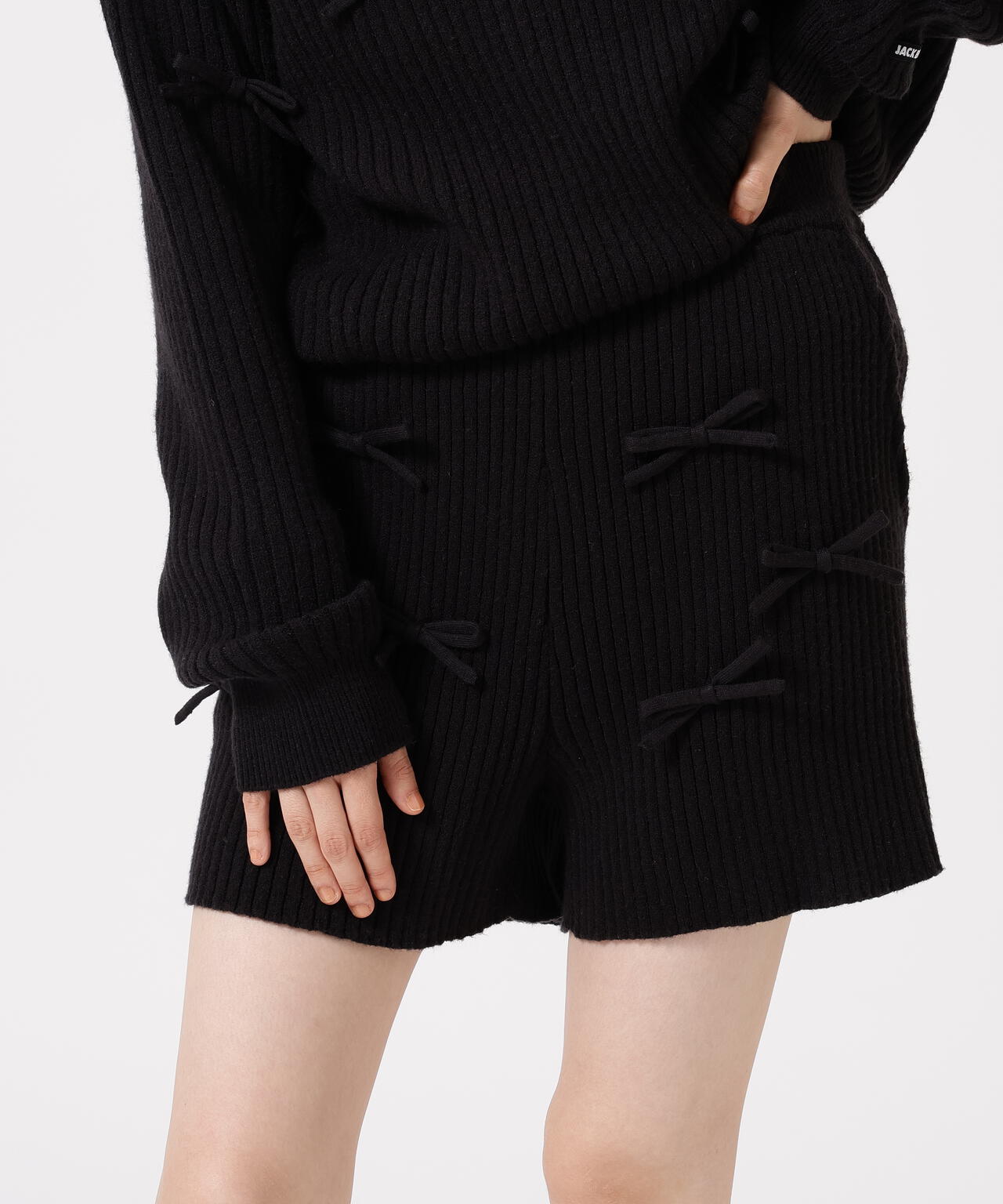 7G2PLY袋編み リボン付きニットショートパンツ