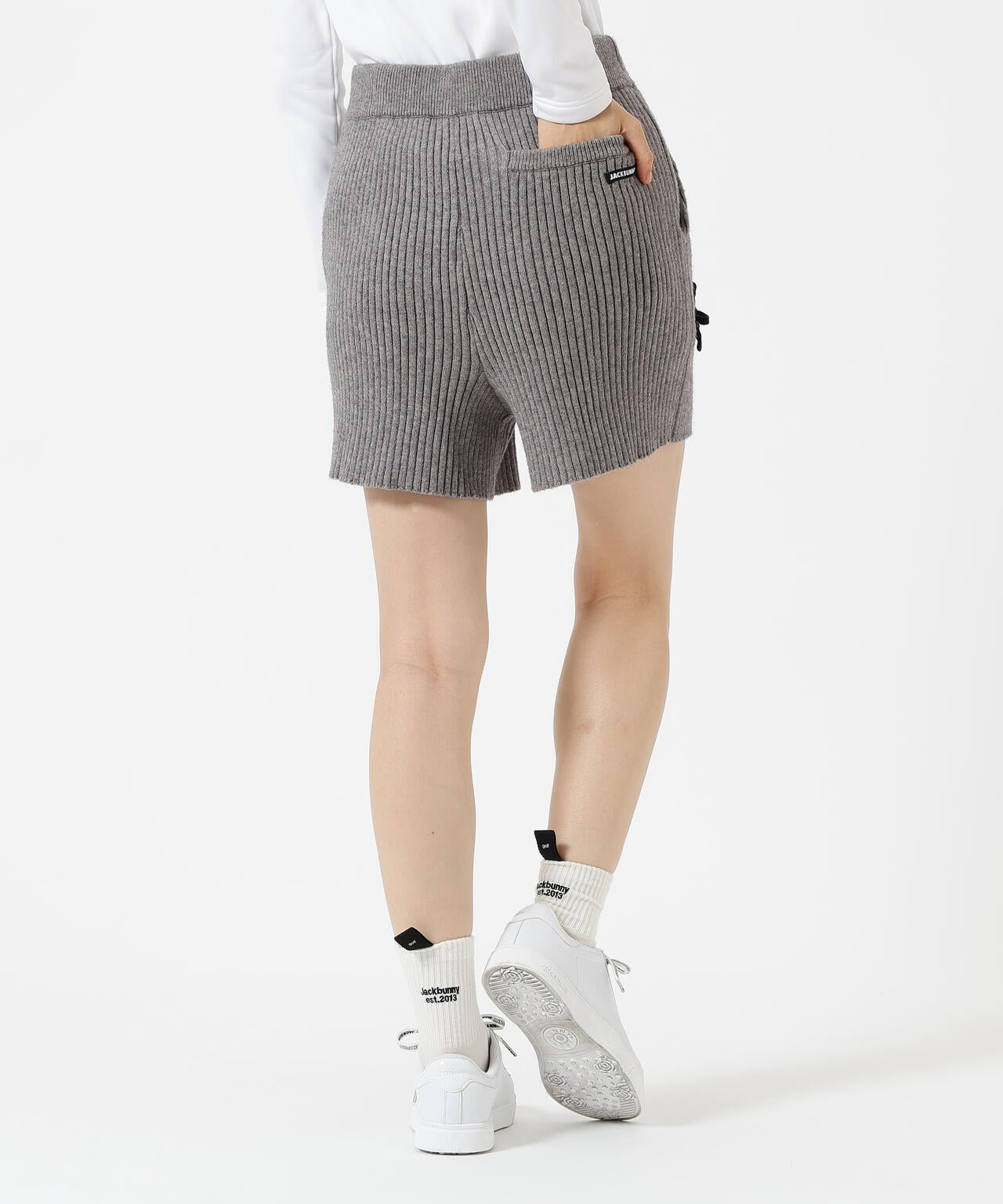 7G2PLY袋編み リボン付きニットショートパンツ