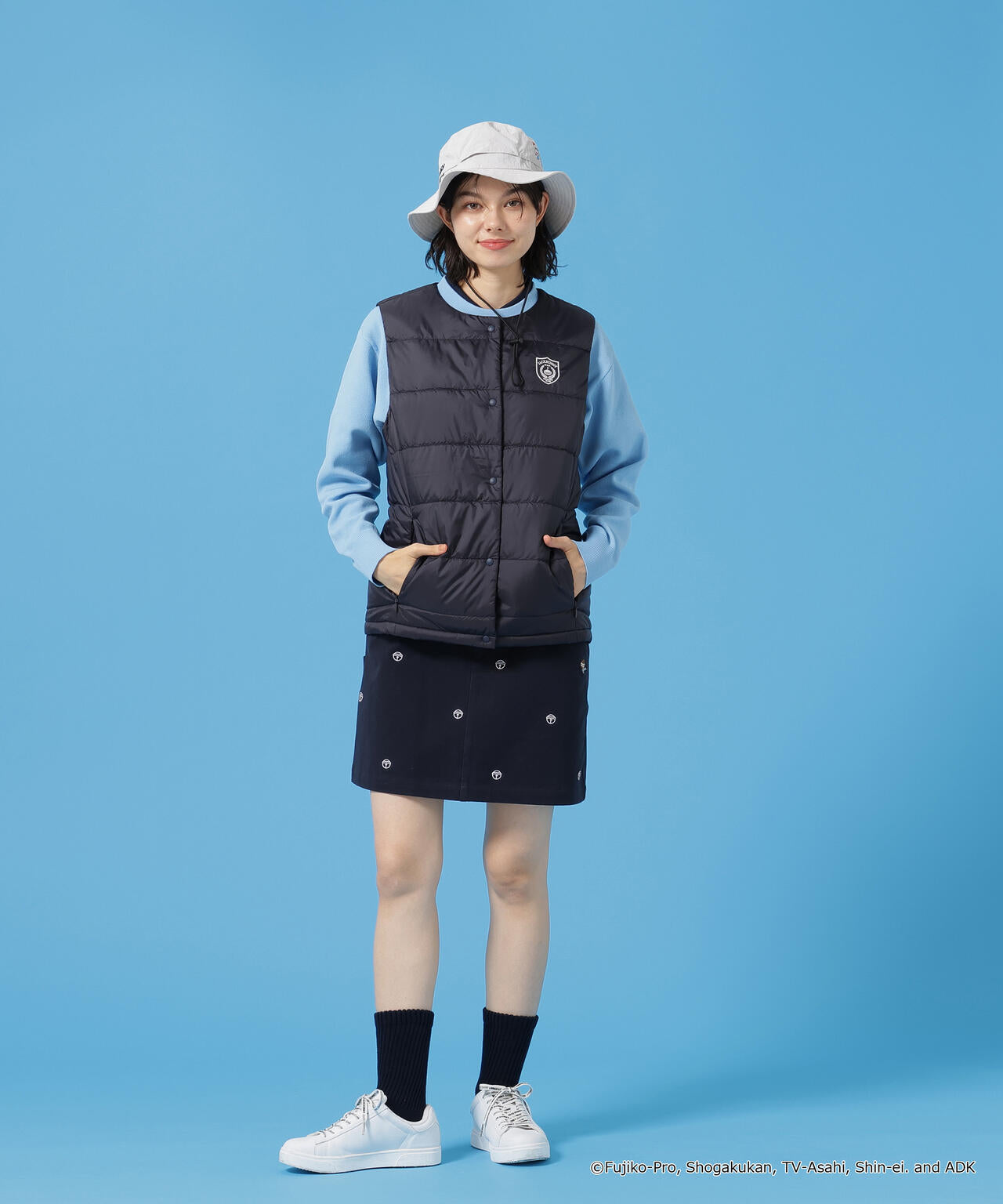 新品 ジャックバニー ドラえもん ラミネートタフタ中綿スニードジャック（4）M紺 ドラえもん】20Dタフタ中綿ベスト | Jack Bunny!!（ジャックバニー