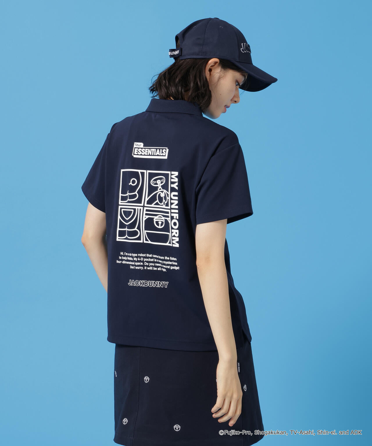 新品 ジャックバニー Jack Bunny!! ドラえもん 半袖ポロシャツ 黒 Jack Bunny!!】【ドラえもん】ポリエステルポンチ半袖ポロシャツ