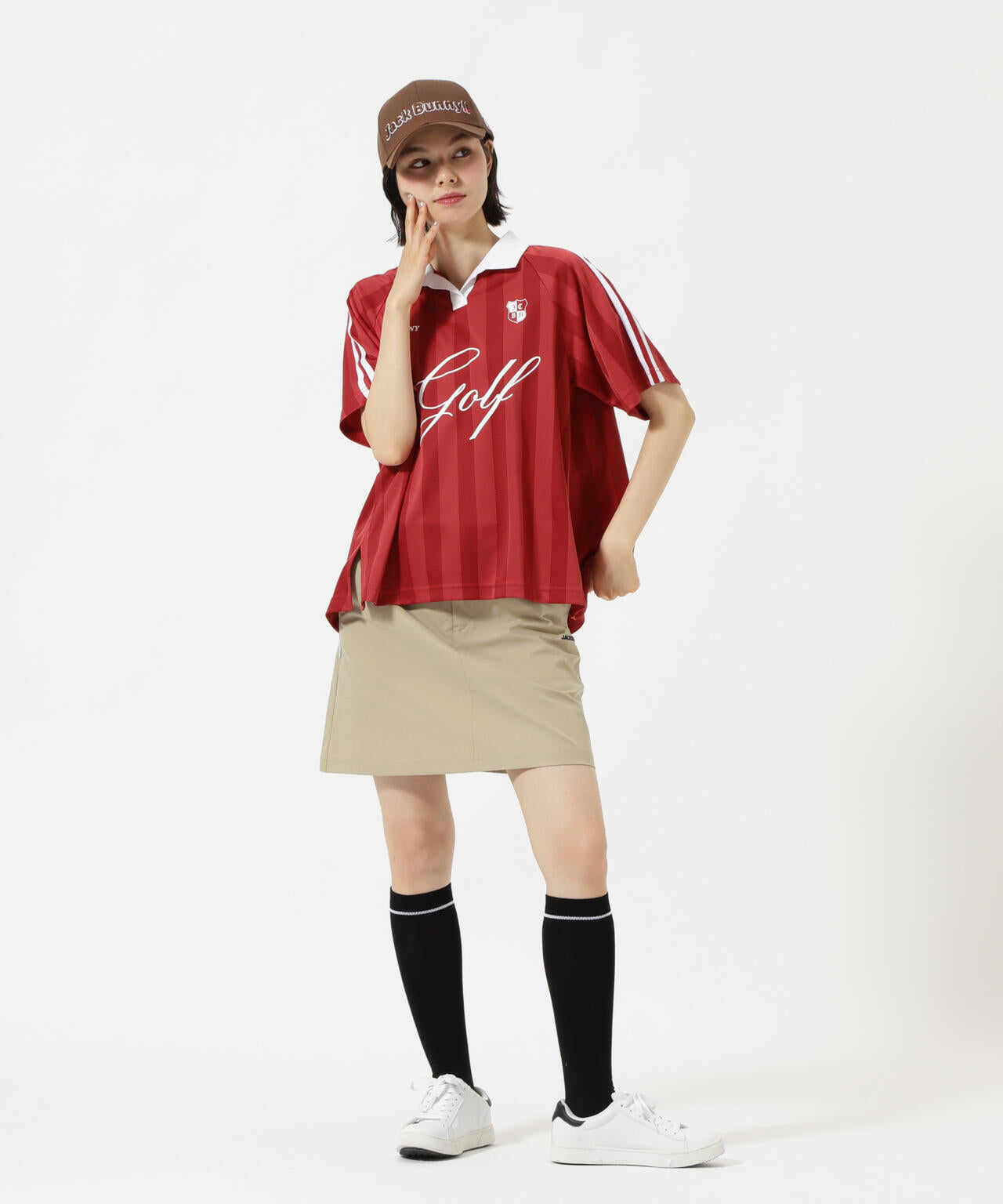 ストライプジャガード半袖ポロシャツ