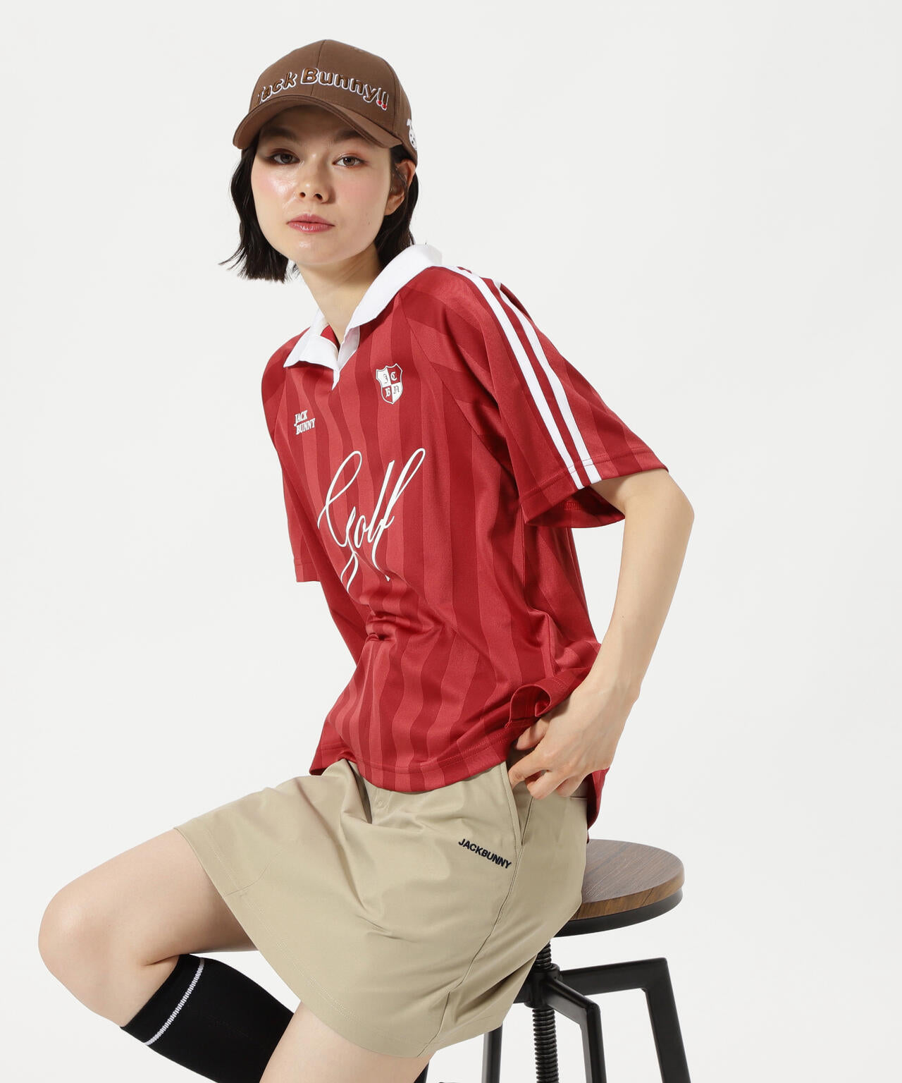 ストライプジャガード半袖ポロシャツ