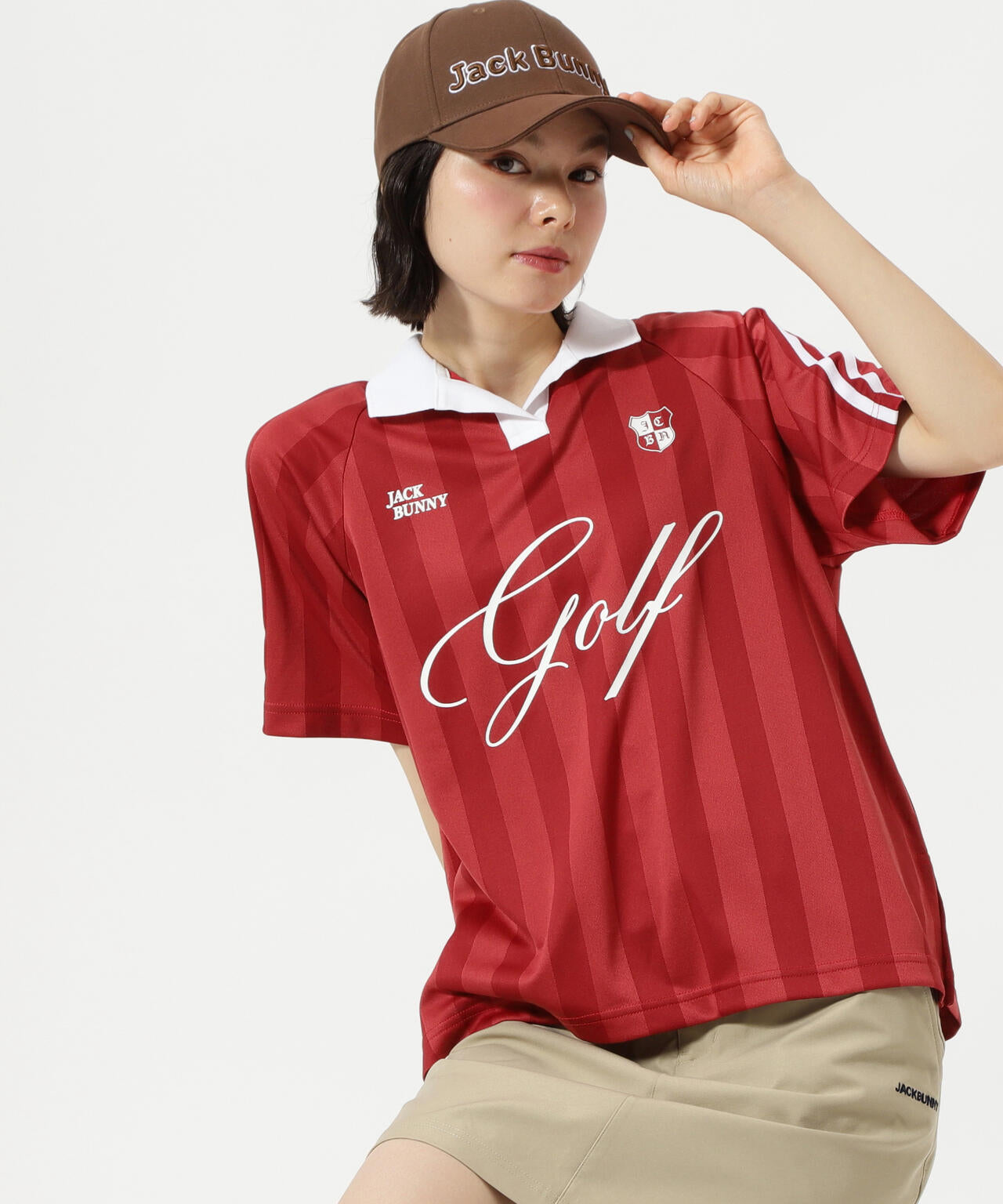 ストライプジャガード半袖ポロシャツ