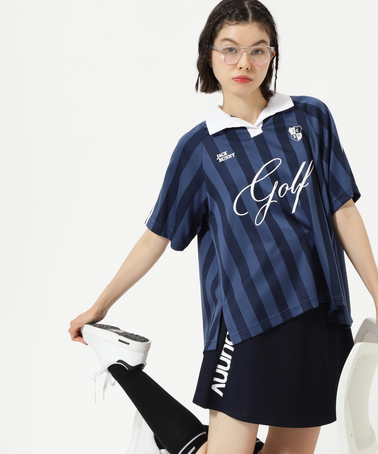 ストライプジャガード半袖ポロシャツ