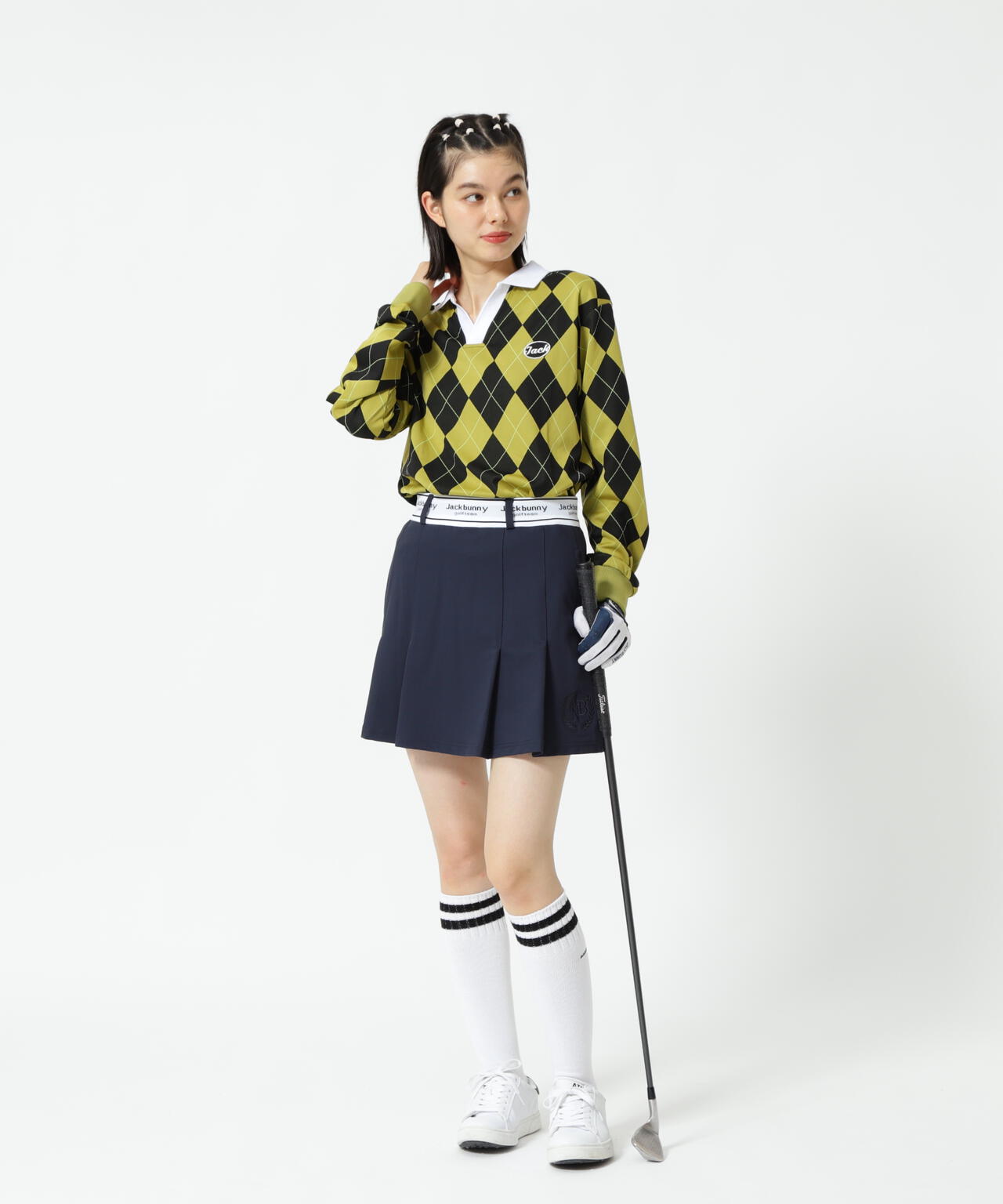 アーガイルジャガード長袖ポロシャツ