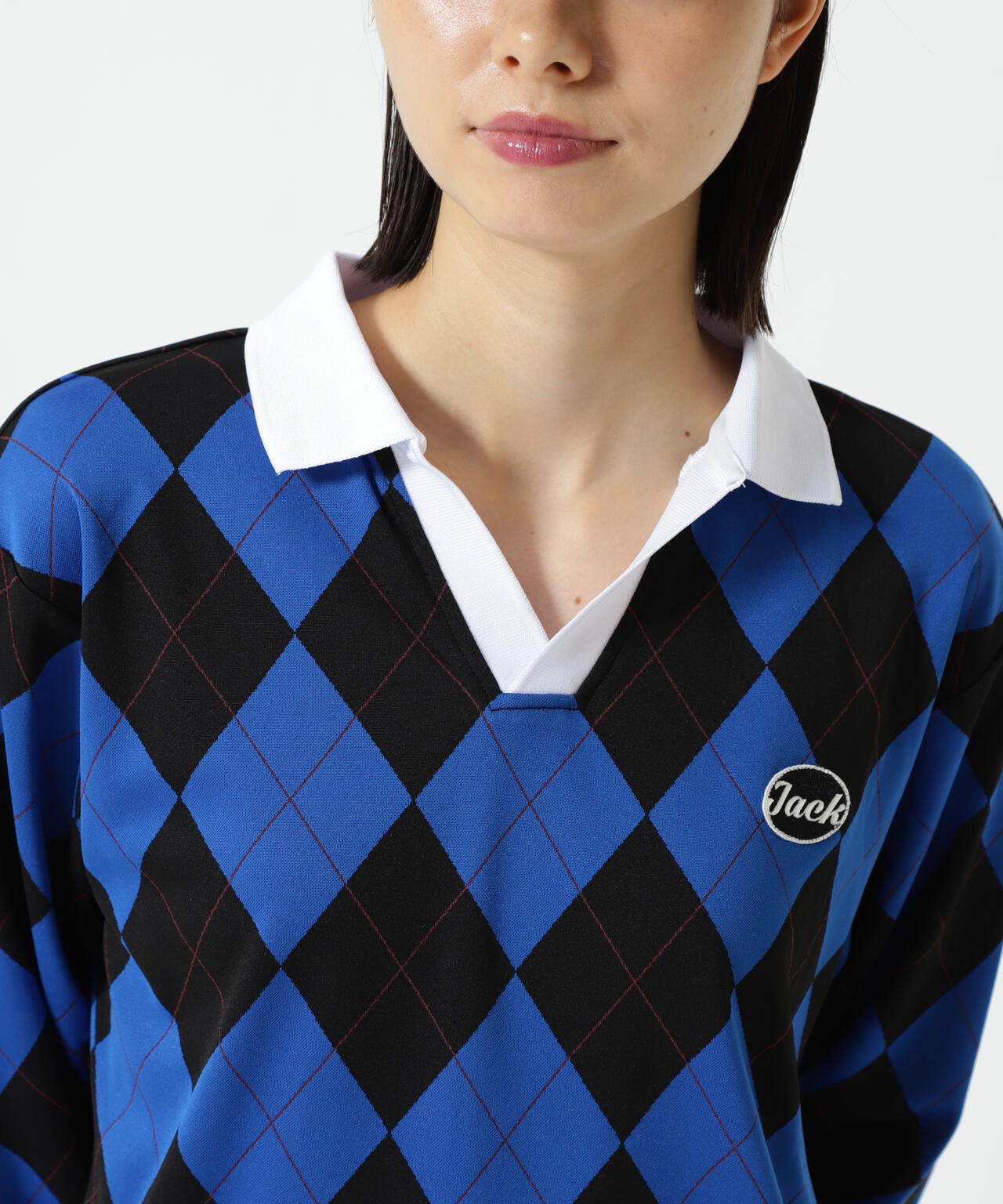 アーガイルジャガード長袖ポロシャツ