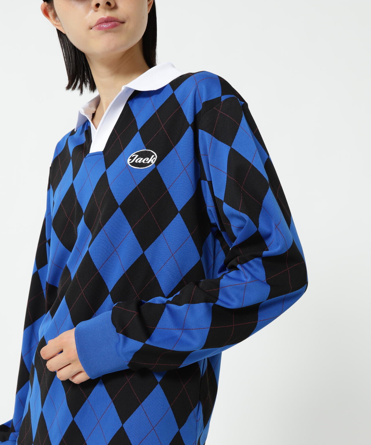 アーガイルジャガード長袖ポロシャツ