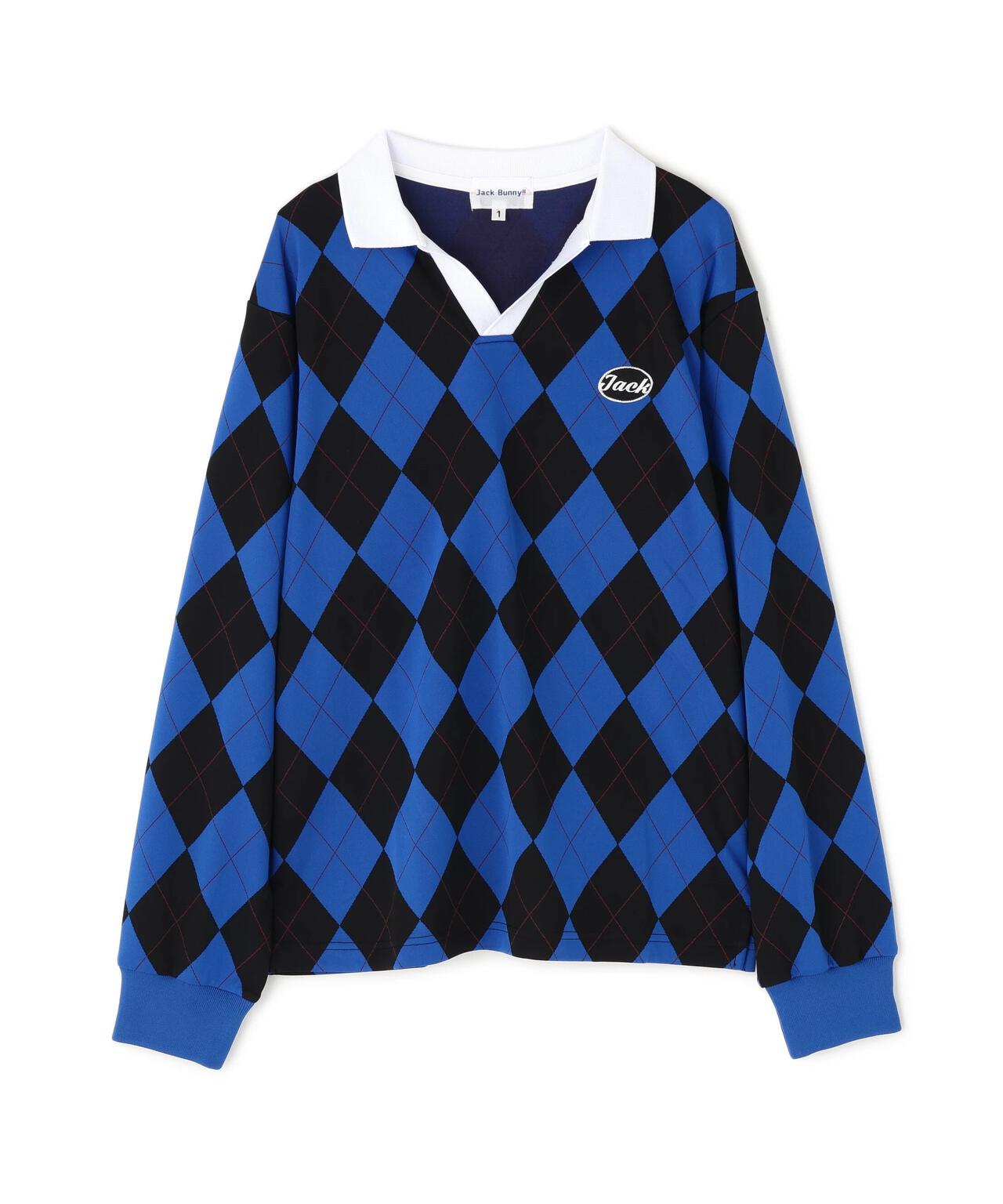 アーガイルジャガード長袖ポロシャツ