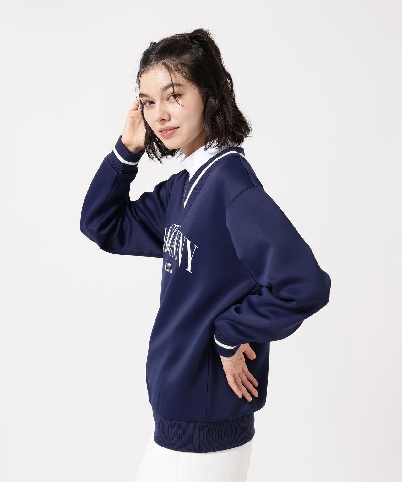 PEダンボール天竺 長袖Vネックスウェット