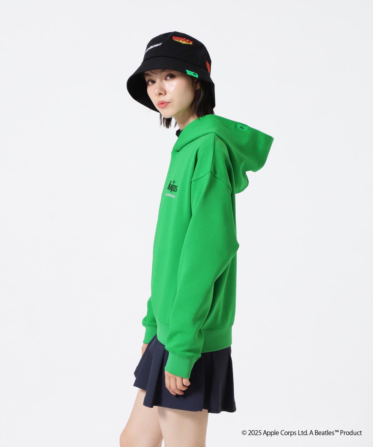 ★美品 XLサイズ★ Jack Bunny ナイロンジャケット フード 総柄 緑 JACK BUNNY ジャックバニー フード付 ジップジャケット カーキ系