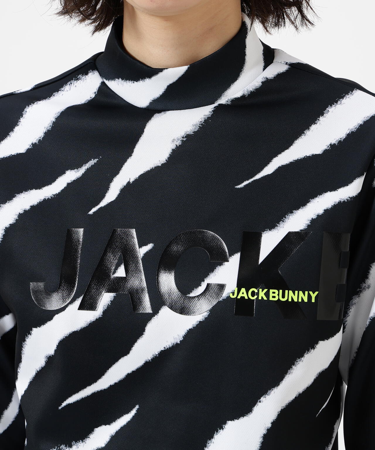 ジャックバニー ロゴジャガード ベアカノコ 長袖モックネックシャツ ブラック 5 KARUISHI長袖モックネックカットソー | Jack Bunny!!（ジャック